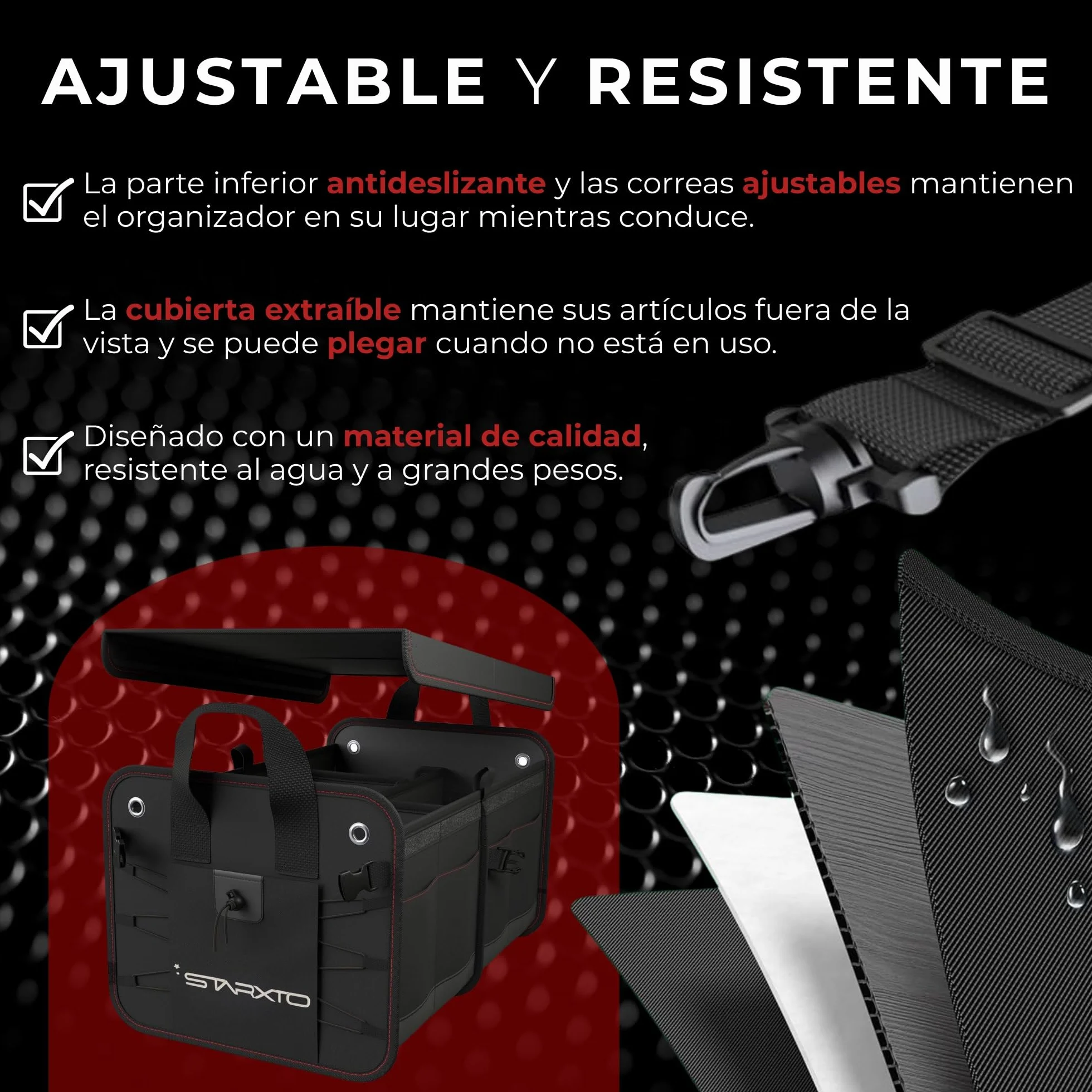 Organizador de Maletero Coches y SUV, Plegable con Tapa, Ajustable, 2 en 1 Set - Caja Maletero - Bolsa Maletero Coche - Organizador Coche Maletero - Caja Plegable