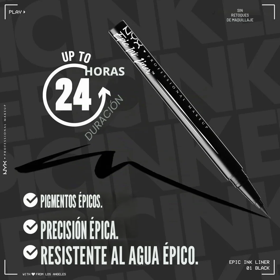 NYX Professional Makeup Epic Ink Liner Delineador de Ojos Negro Resistente al Agua