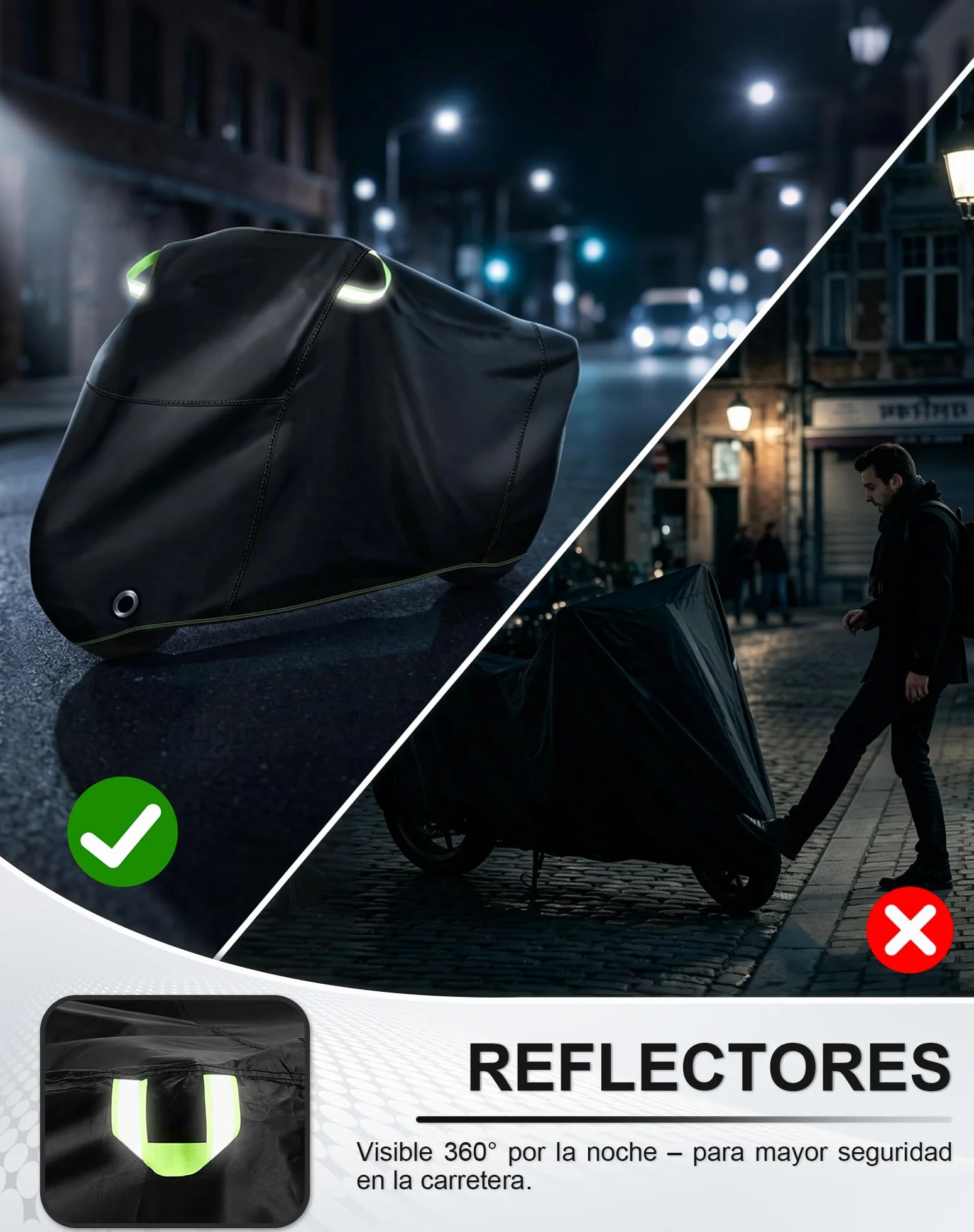 Funda Moto Impermeable 420D Oxford (225cm) - Cubierta Exterior Anti-UV y Viento, con Orificios para Candado e Tiras Reflectantes, per BMW GS, Africa Twin, Tiger (225 * 95 * 125cm)