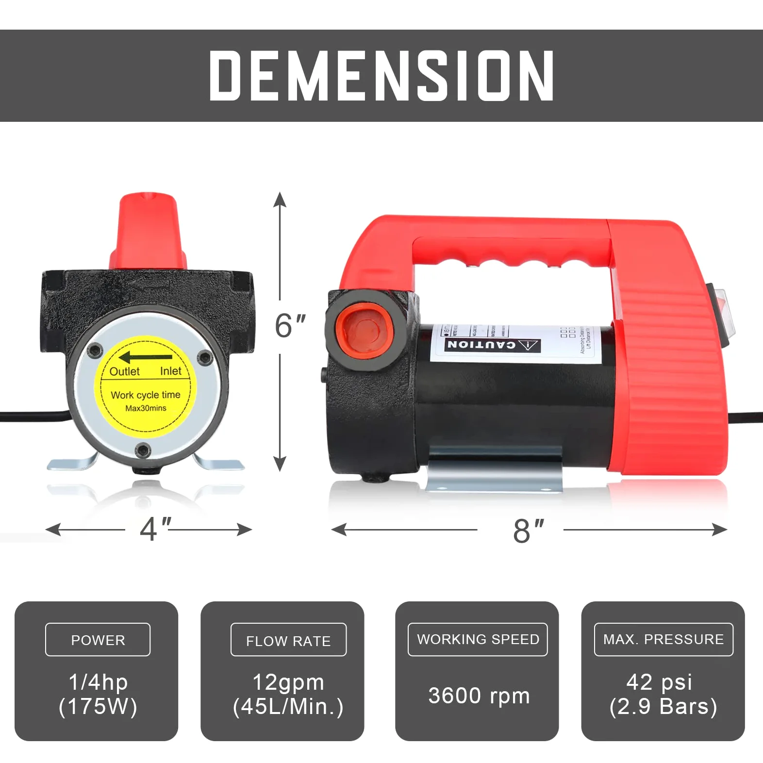 Vevitts Bomba eléctrica de transferencia de combustible y aceite de 12 V, diésel, queroseno, biodiesel, kit de bomba extractora de transferencia de 175 W, 12 GPM, bomba extractora de aceite con asa