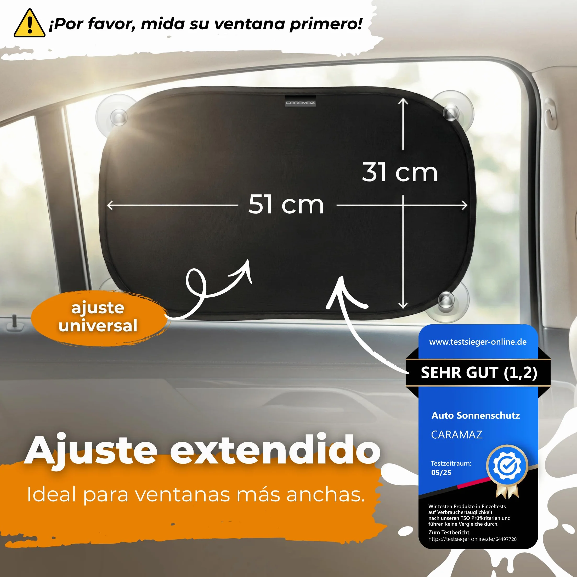 Parasol Coche Protección UV Certificada Óptima Oscuridad Autoadhesivo 51x31 cm Negro para Bebés y Mascotas