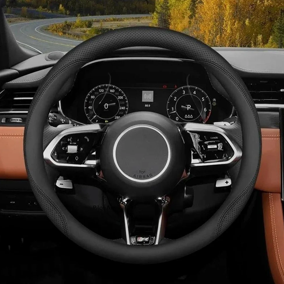 Funda para Volante de Coche Jaguar Funda Interior de Cuero Transpirable para Volante de Coche XE XJ F-Pace XF E-Pace