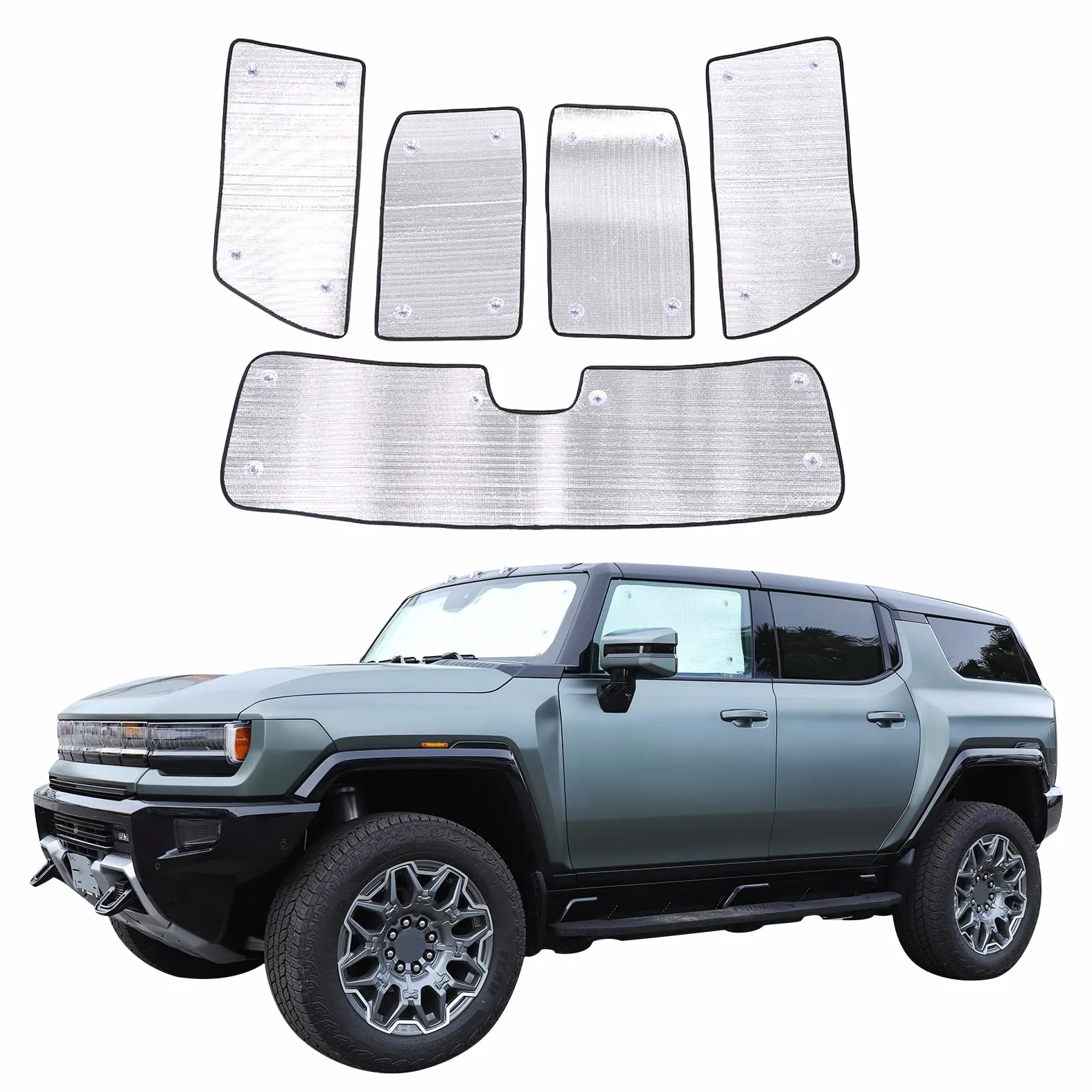 Parasol para parabrisas compatible con Hummer EV 2024 para ventana delantera y lateral, parasol para parabrisas de automóvil, parasol plegable para coche, bloquea los rayos del sol y mantiene tu coche