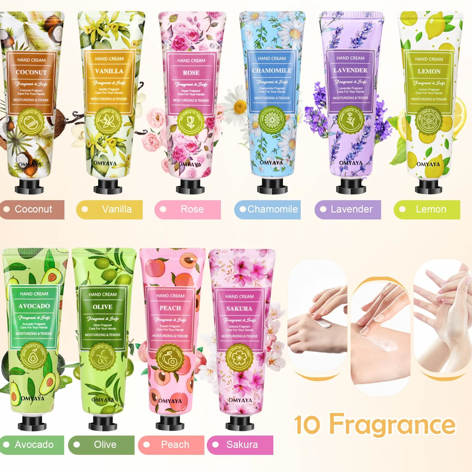 Cremas de Manos Mini Set de Regalo para Mujer 10 Unidades Crema Perfumada para Manos y Pies