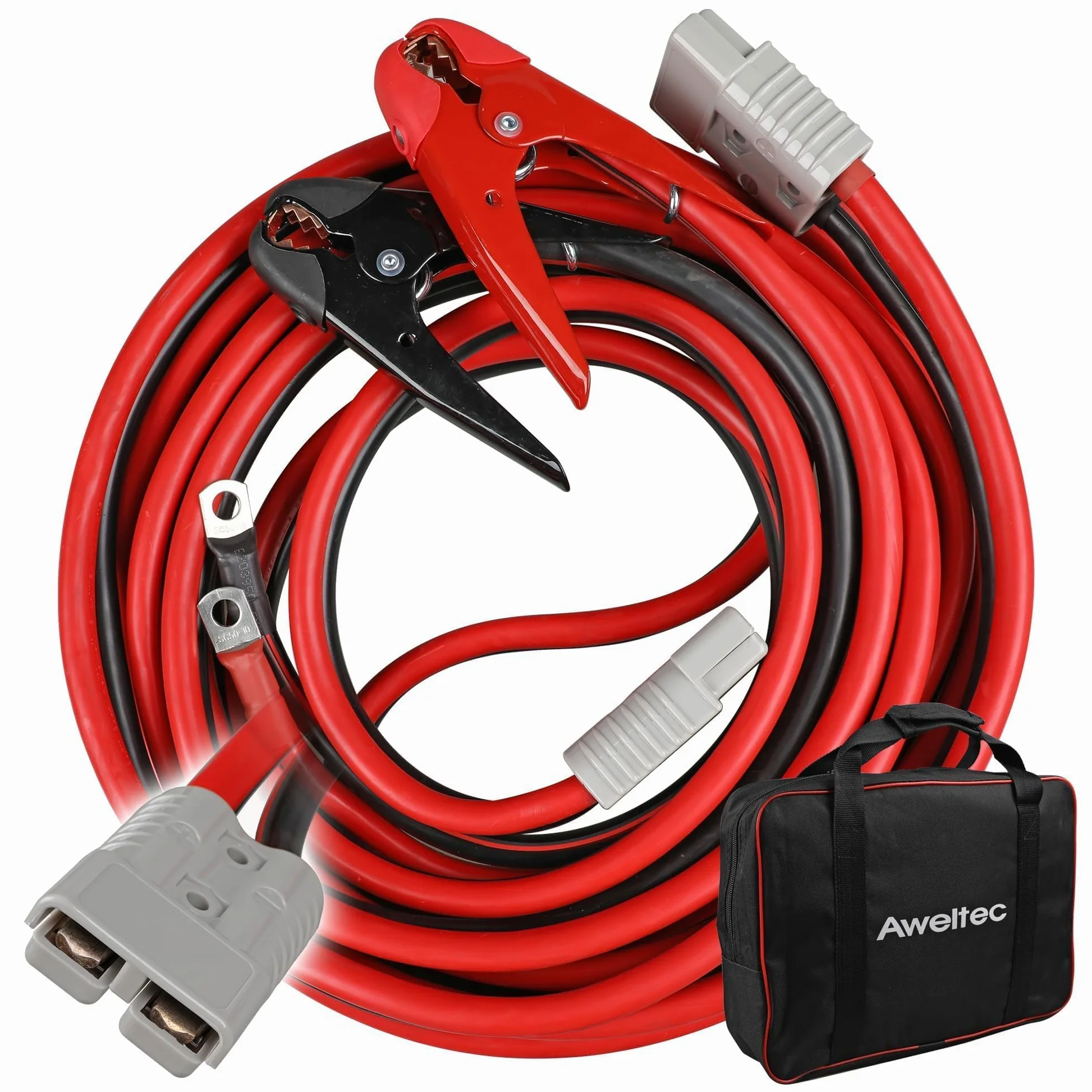 Cables de puente, 30 pies, calibre 1, 800 A, cables de batería de refuerzo con kit de instalación permanente y enchufe de conexión rápida para SUV y camiones con motores de gasolina de hasta 8