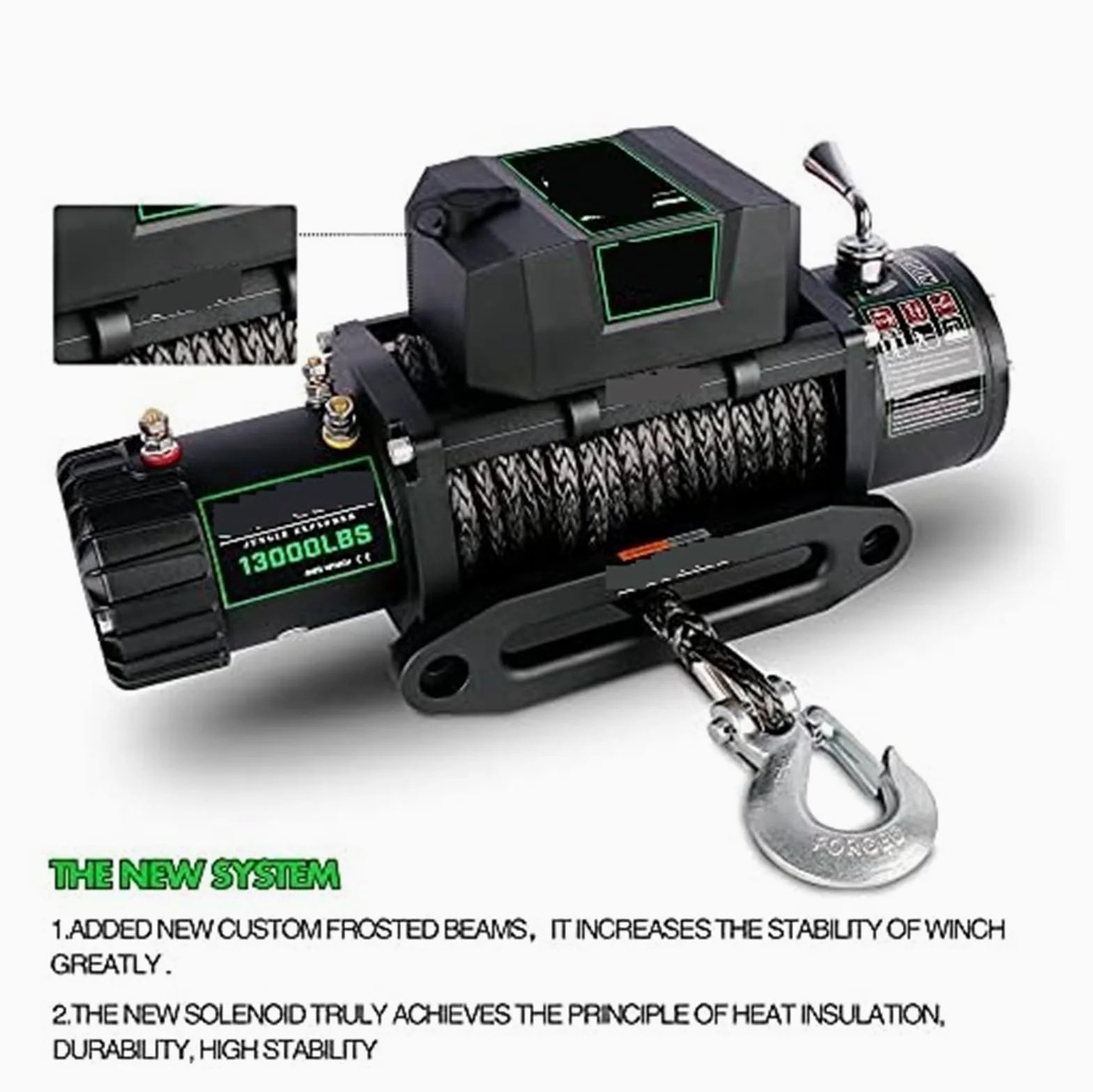 Cuerdas para Remolque, Cabrestante 13000lb. Kit de cabrestante Cuerda sintética, cabrestante Impermeable de 12 V con Control Remoto inalámbrico de Mano y con Cable, for camión SUV(13500 LB.)