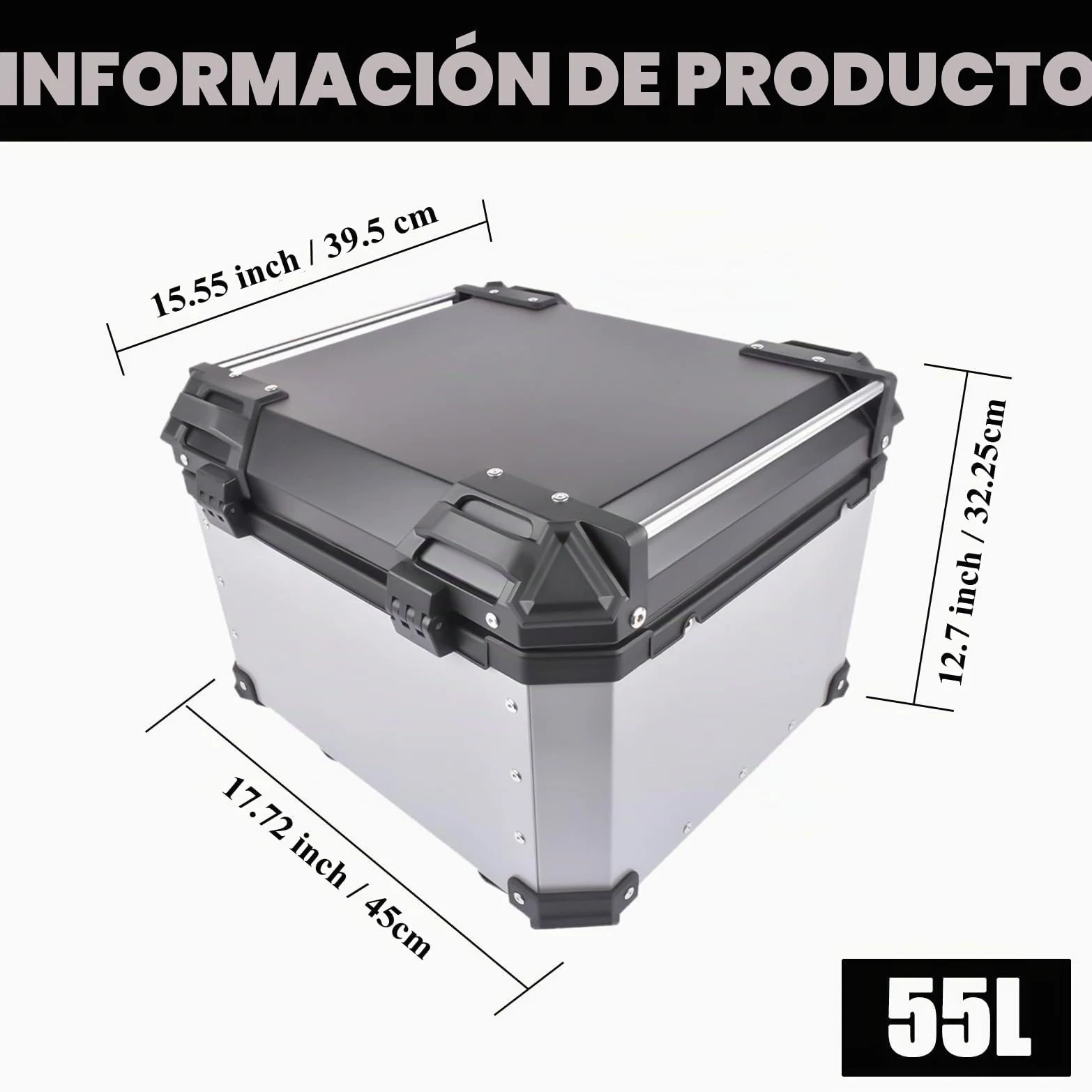Bisenya 55l Motocicleta Top Case, Aluminio Motocicleta Tour Tail Box con Cerradura De Seguridad Plata Impermeable