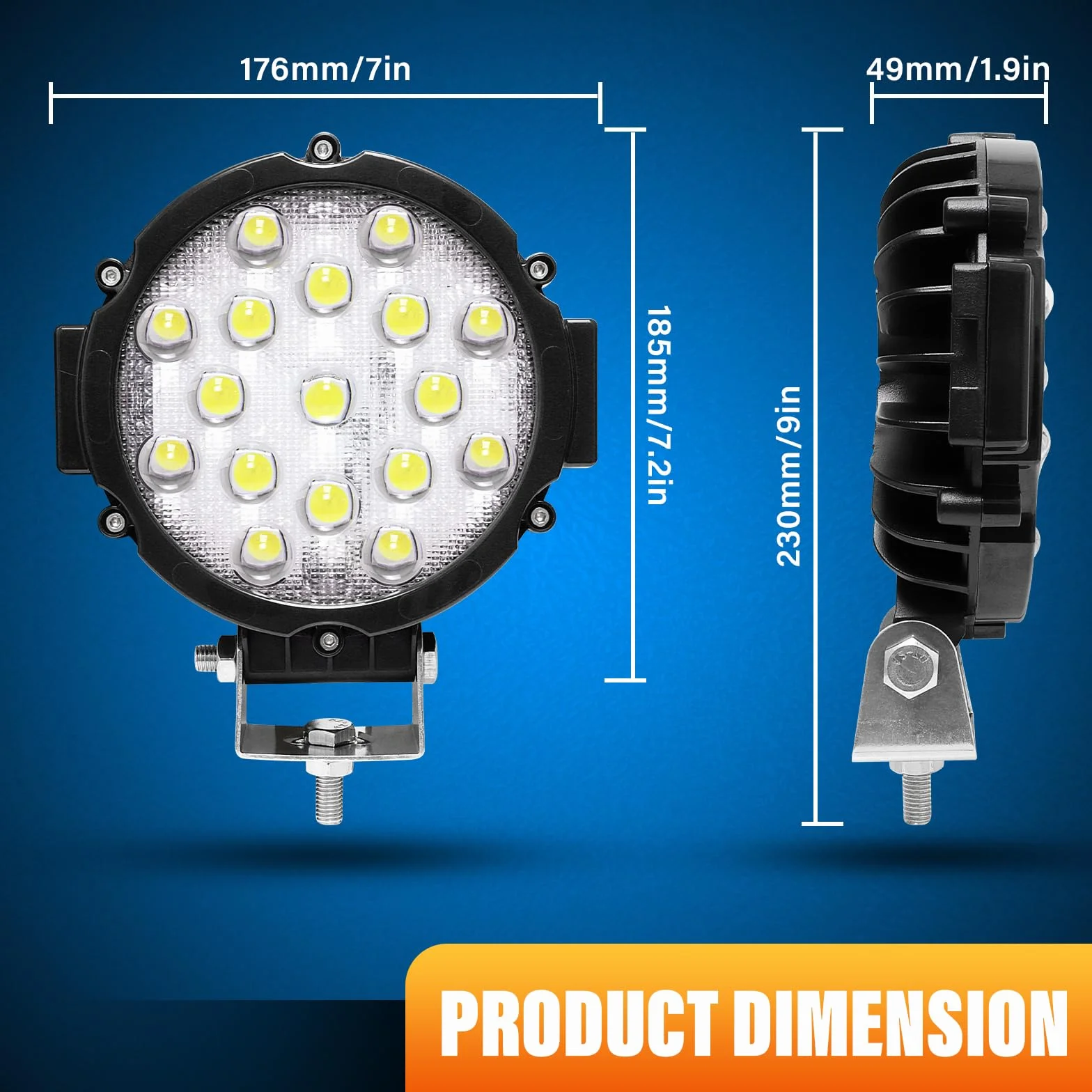 RIGIDON - 2 faros redondos de trabajo LED, color negro 7 pulgadas 51 W 12 V 24 V lámpara de trabajo LED, luces de trabajo para offroad vehículo camiones SUV ATV 4 x 4 barcos, 6000 k led headlight