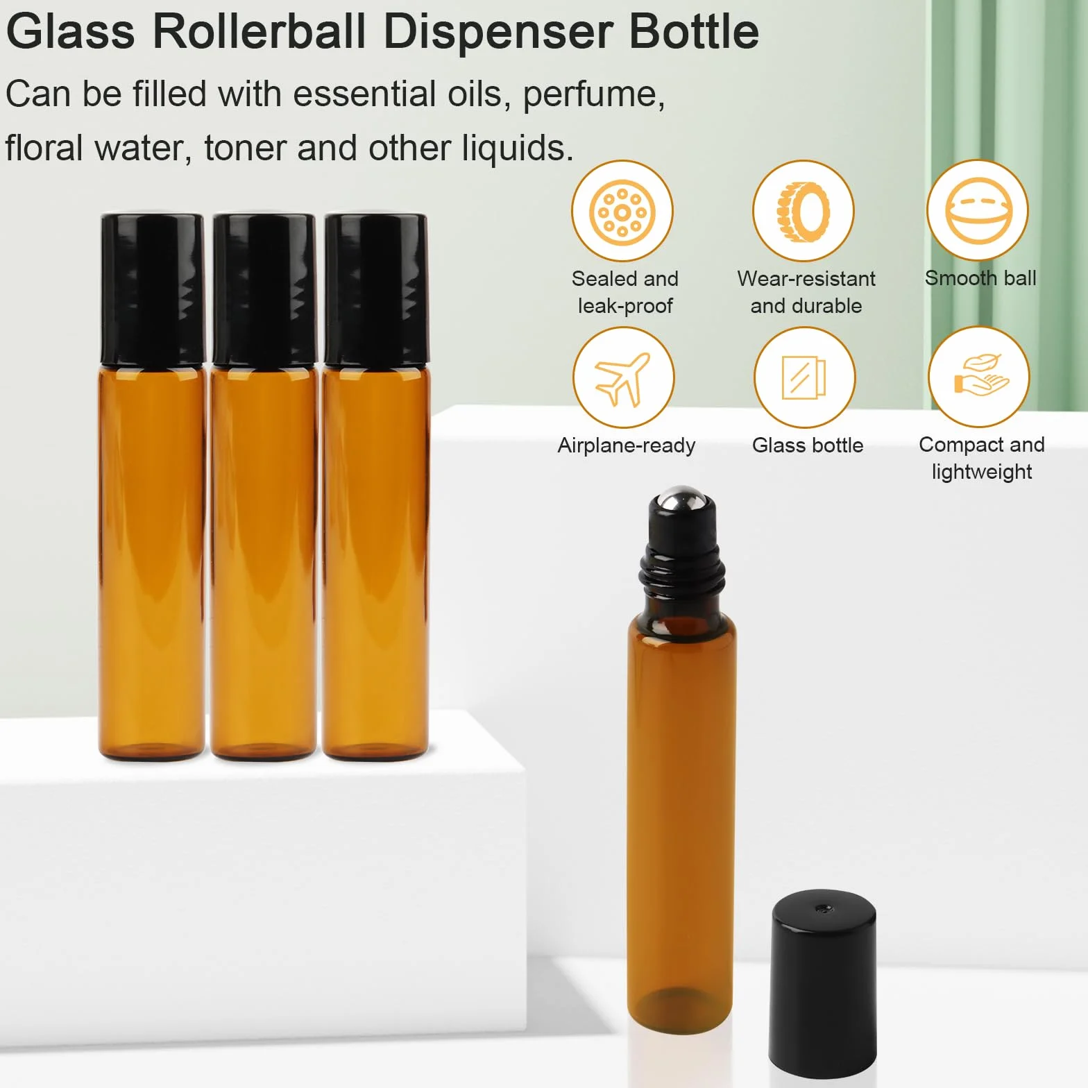 Botellas de vidrio roll-on vacías 10 ml para aceite esencial con rodillo inoxidable