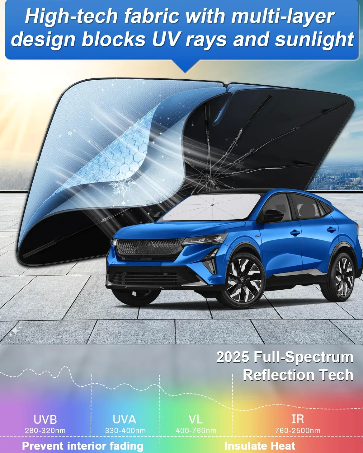 SHAOHAO Conpatible con R*enault Rafale 2024 2025 Parasol Coche Delantero Protector Solar Parasol Paraguas Coche Resiste a los Rayos UV Plegable R*enault Rafale Accesorios