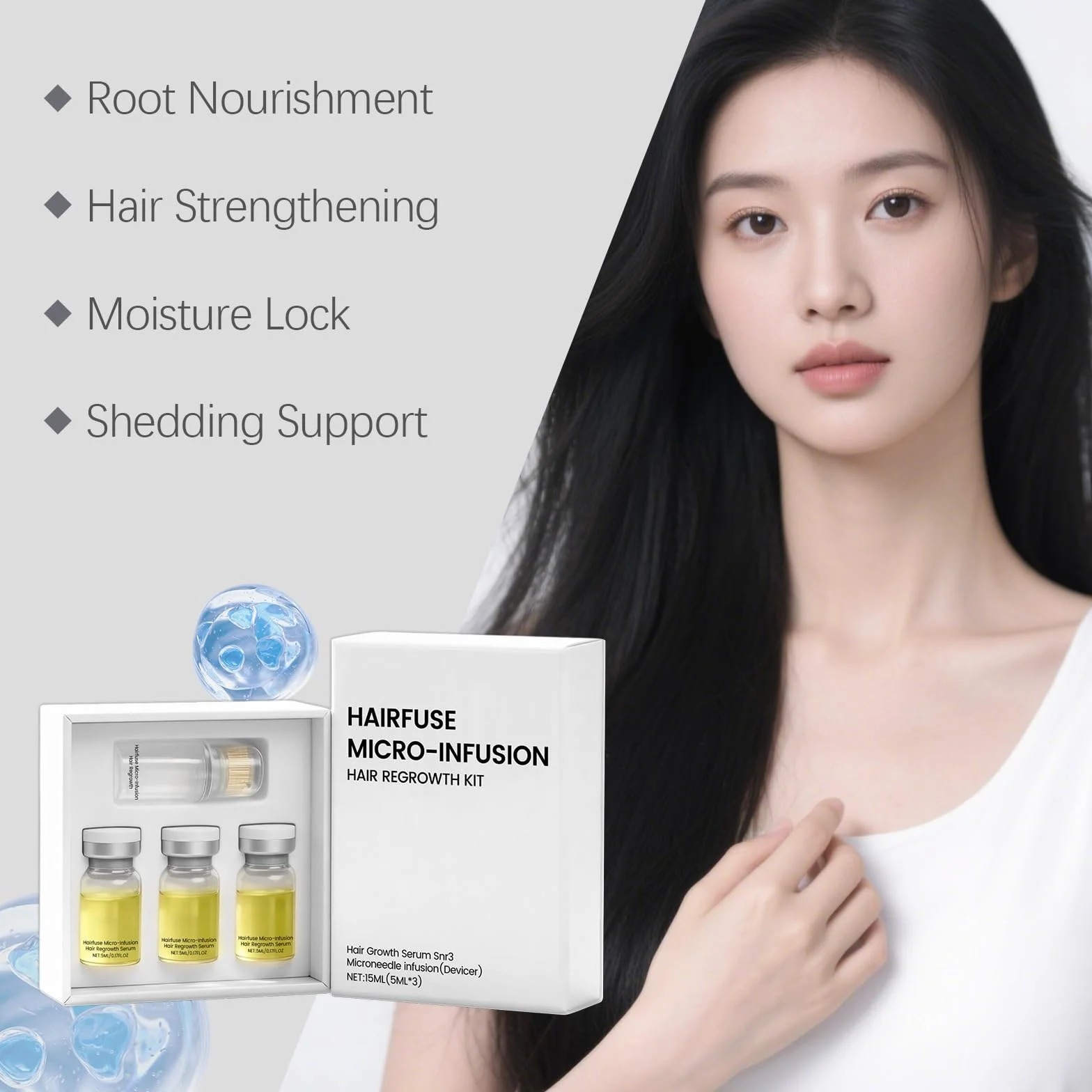 Sistema de Crecimiento del Cabello, Micro-Infusion Hair Regrowth Kit, Tecnología de Microinfusión Indolora