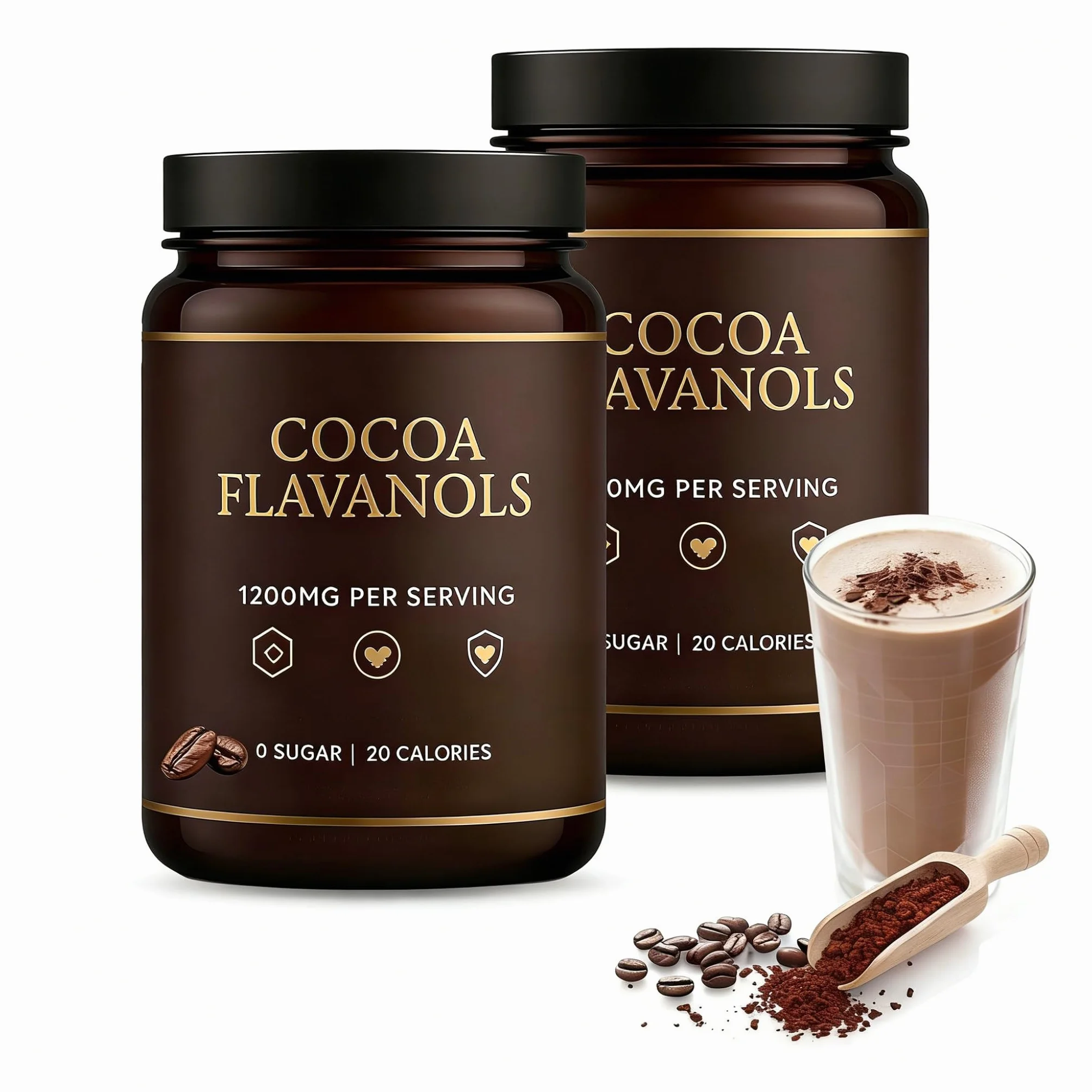 Cacao en Polvo con Alto Contenido de Flavanoles, 1200 mg, Aumenta la Energía Diaria, 2 Piezas