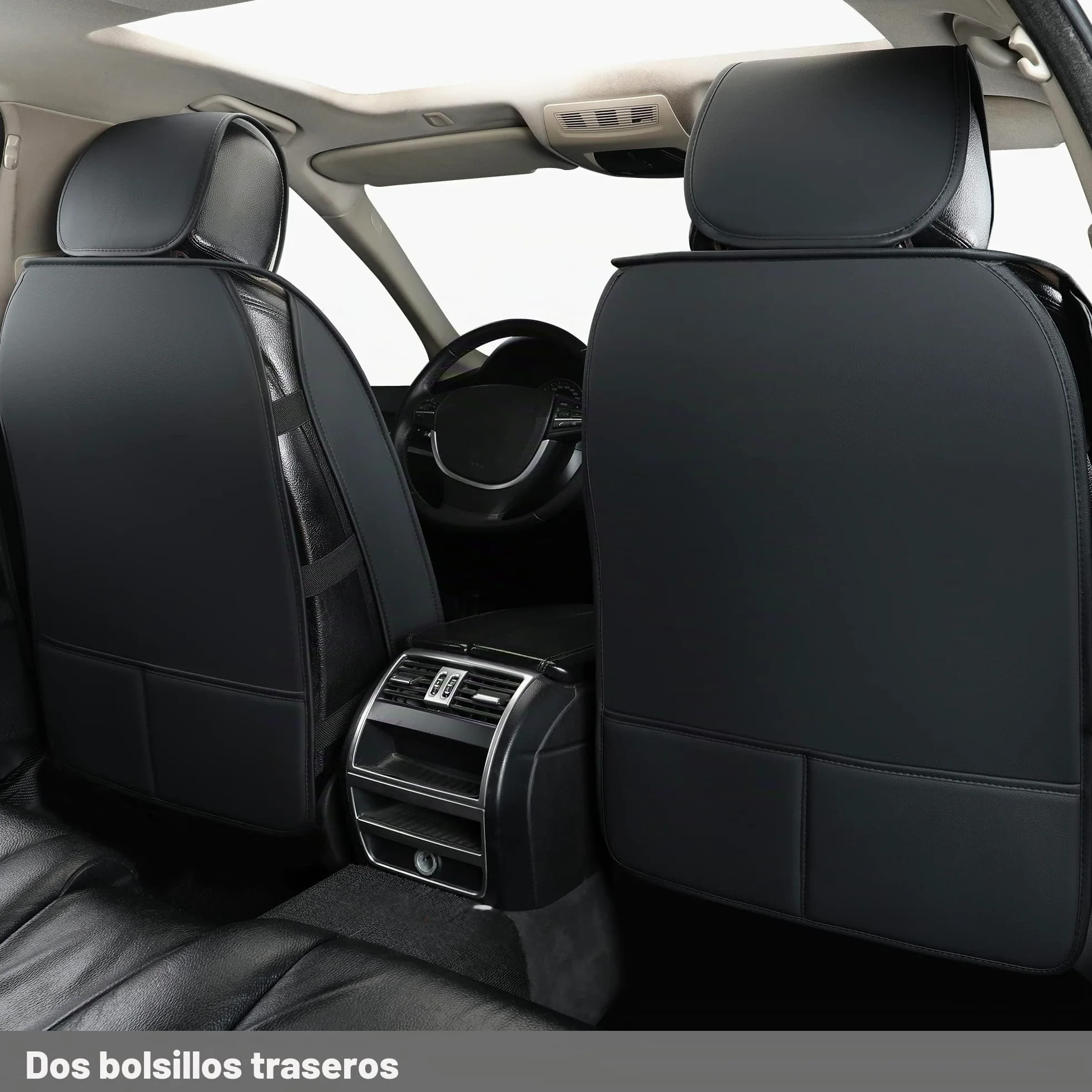 Juego Completo de Fundas de Asiento de Coche, Ajuste Universal para la mayoría de Coches, SUV, Fundas de cojín de Piel sintética para vehículos automotores (Juego Completo, Negro/Azul)