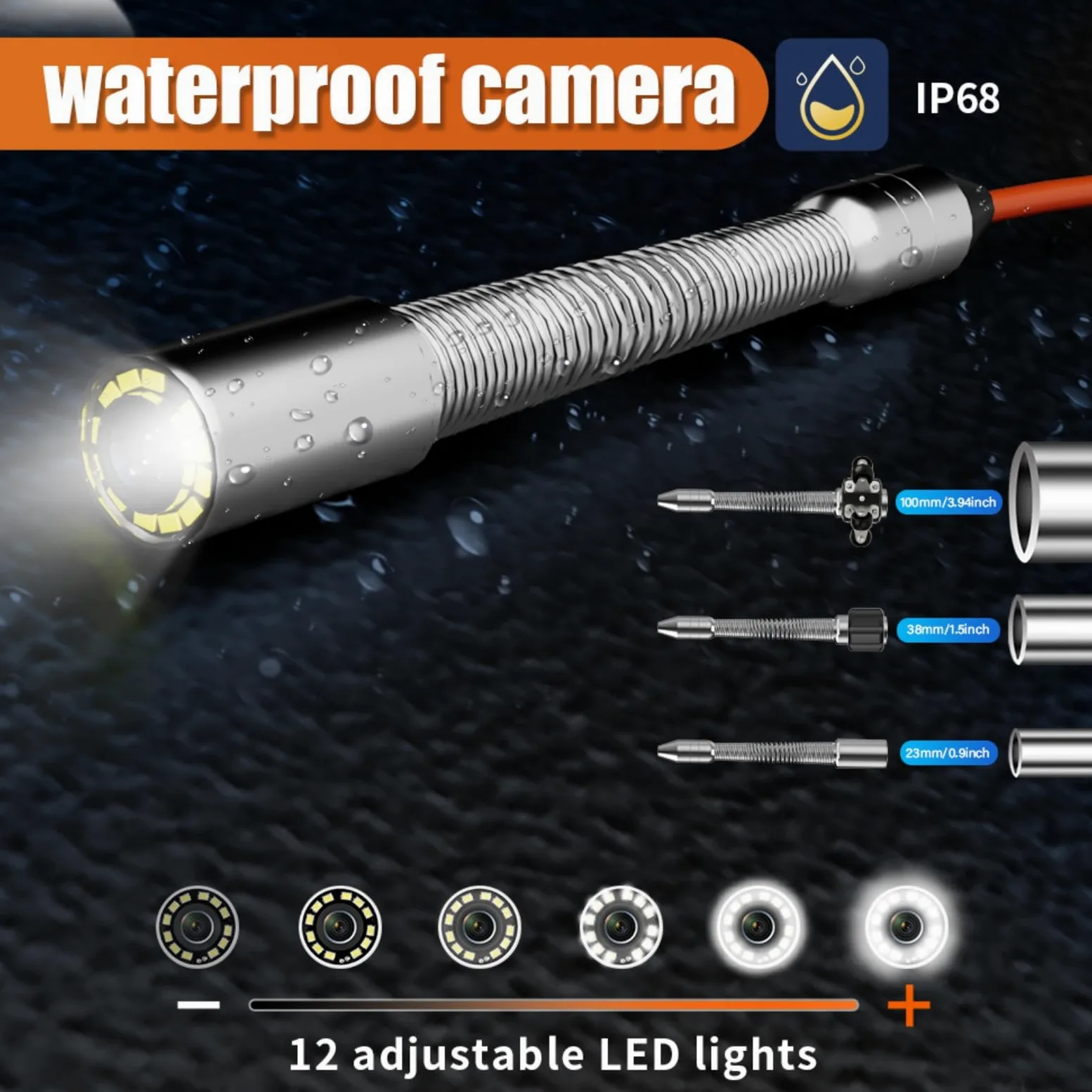 7"AHD Display Detector De Drenajes,1080P HD Borescope,Cámara De Tuberías,Cable Con Marcas Métricas,Sonda 23mm,12 Lámparas LED Blancas,Tarjeta 32G Incluida,Inspección Conductos Ingenie(Size:20 M/65 FT)