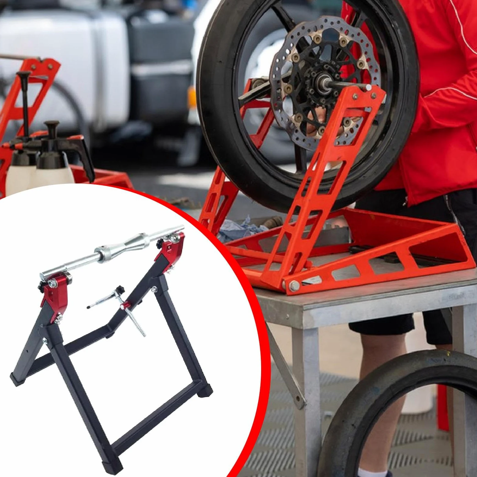 Equilibradora de Ruedas de Motocicleta Portátil con Fácil Instalación, Rojo