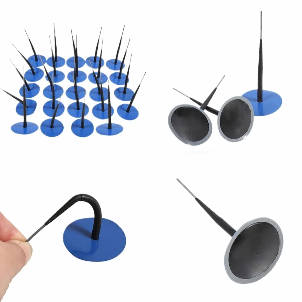 Kit de parche de goma para reparación de pinchazos en neumáticos sin cámara, Compatible con motocicleta y coche, tipo seta con cable de 4,5mm, 24 Uds.