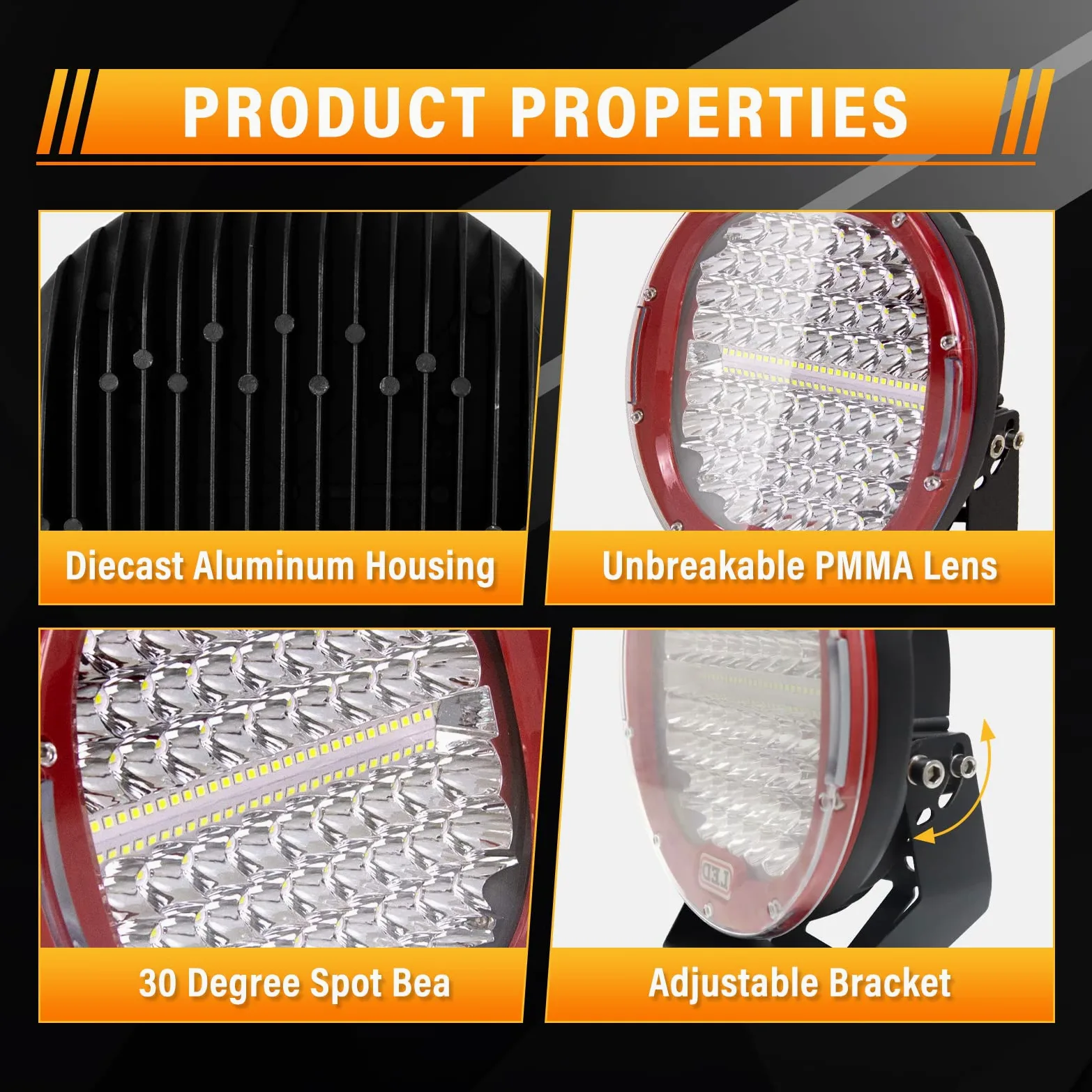 RIGIDON 2 Pcs faros trabajo led redondo, 9 pulgadas 294W Rojo Spot lámpara trabajo led 12V 24V foco led tractor impermeable para off road camión coche ATV UTE SUV 4x4, 6000K Blanca faros antiniebla