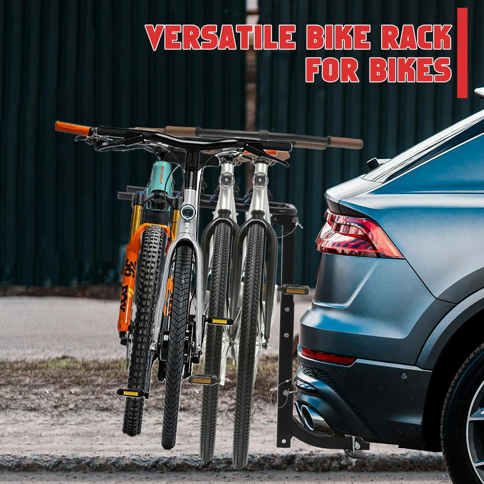 Portabicicletas trasero para coche, portabicicletas para 4 bicicletas con estabilizador y correa, así como 2 juegos de sillín, portabicicletas para enganche de remolque adecuado para