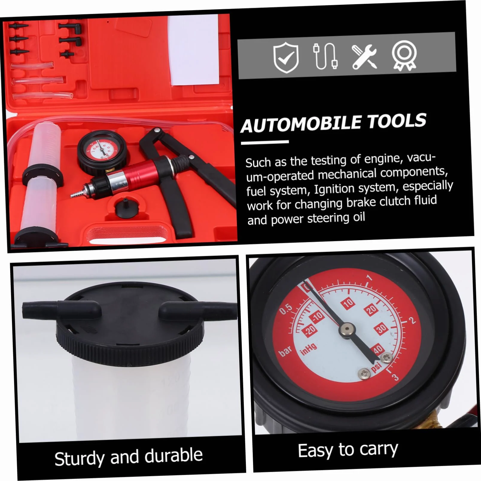 TOPBATHY Bomba de Líquido de Frenos Manual para Coche Purgador de Líquido de Frenos Comprobador de Presión de Vacío Herramienta para Purgar el Sistema de Taller
