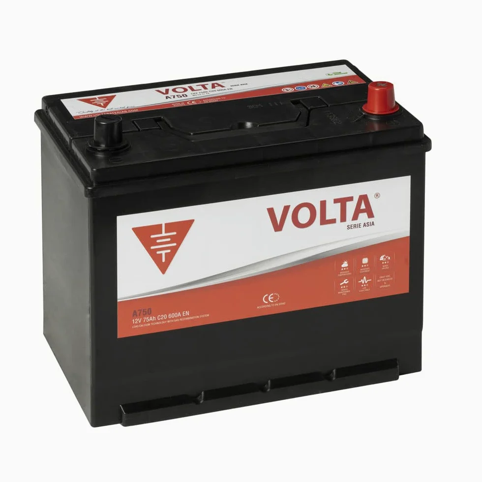 Bateria de Coche Marca Asiática 75Ah 600A Volta A750D - Borne +Dcha - Medidas Largo 260 x Ancho 173 x Alto 226 mm con 2 años de Garantía - Fabricación Europea.