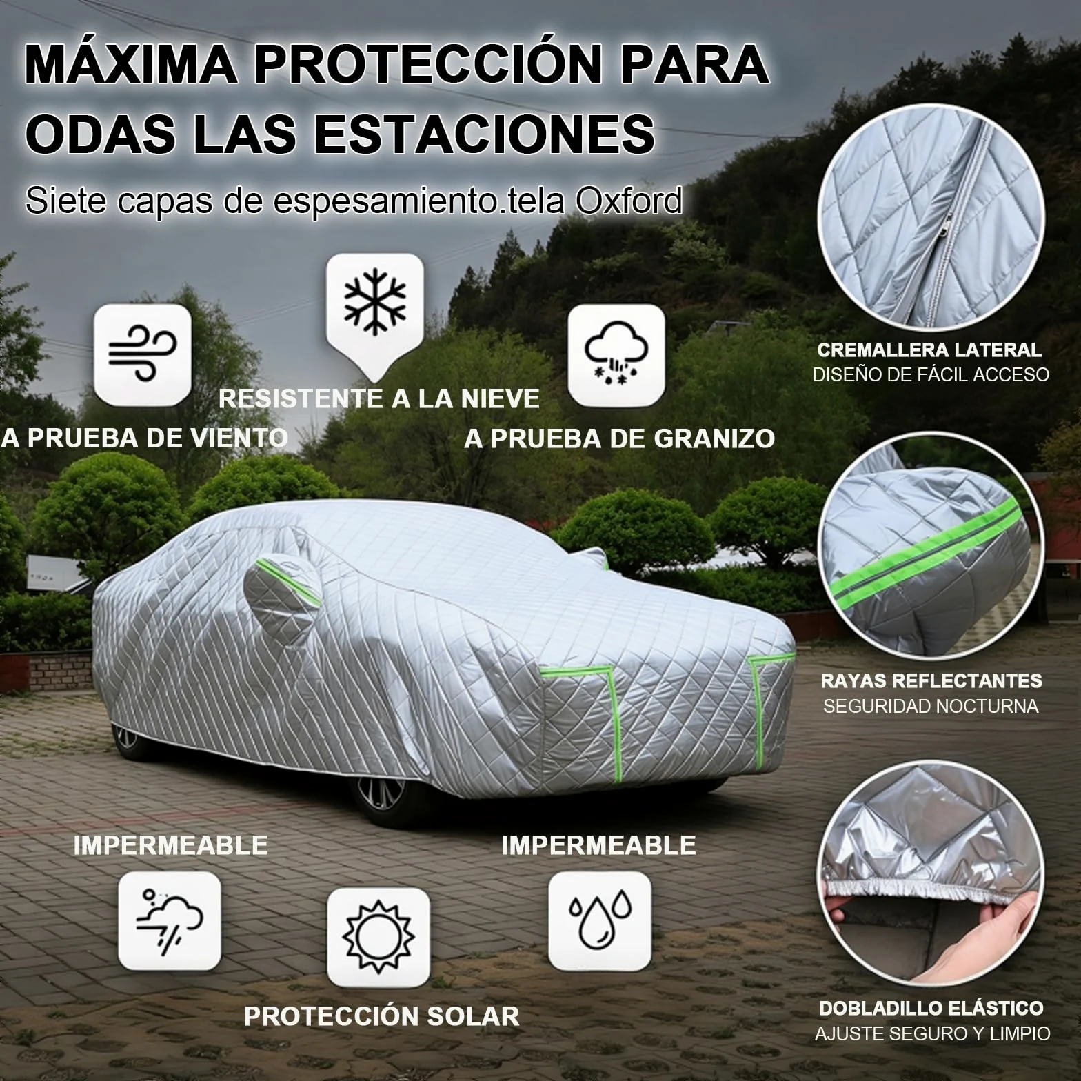 Funda Coche Antigranizo para Seat Ateca (2016-2026) Espesado de 7 Capas, Forro Suave, Transpirable, Antiviento, Impermeable, Tejido Oxford, Anti-UV, 4 Estaciones