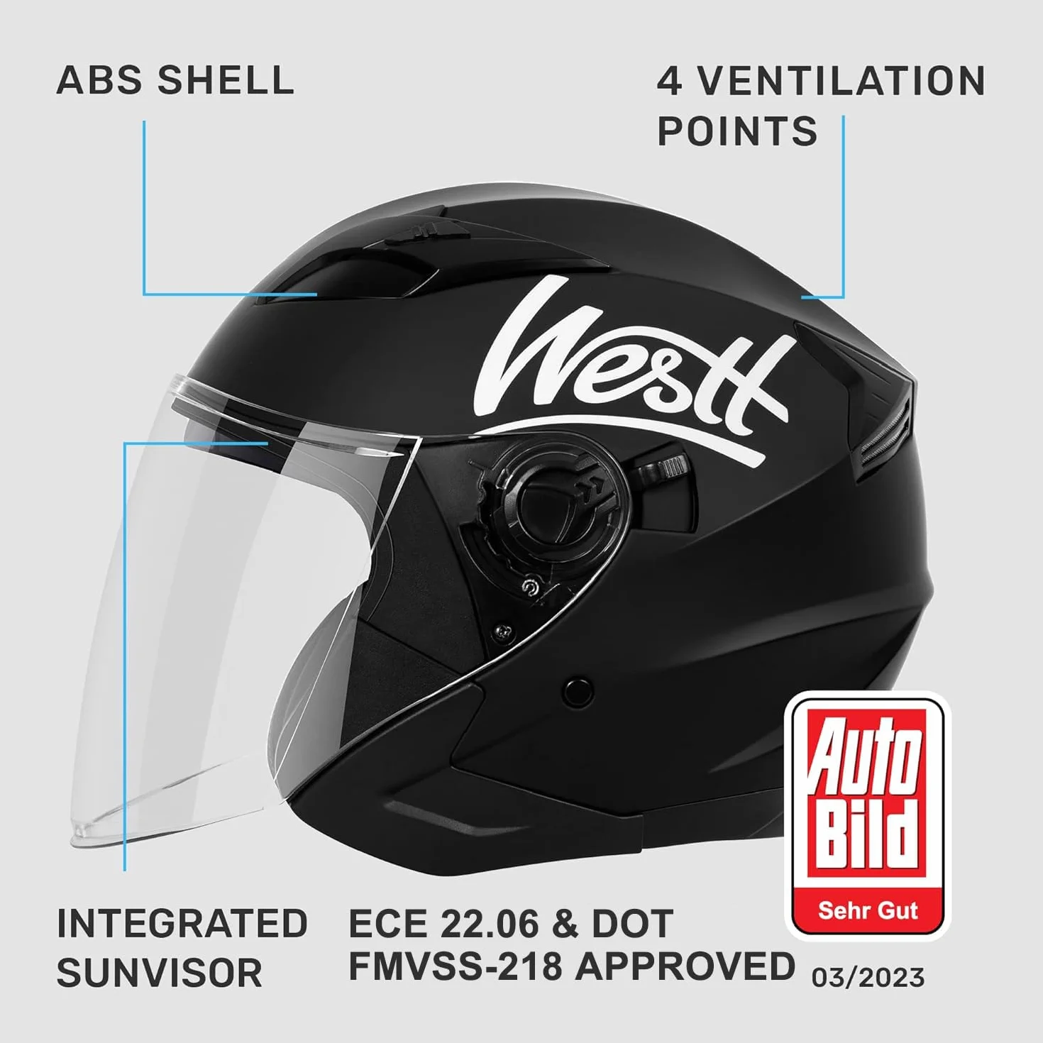 Westt Jet Casco Moto Hombre Mujer Doble Visera ECE Dot Tallas S-XL