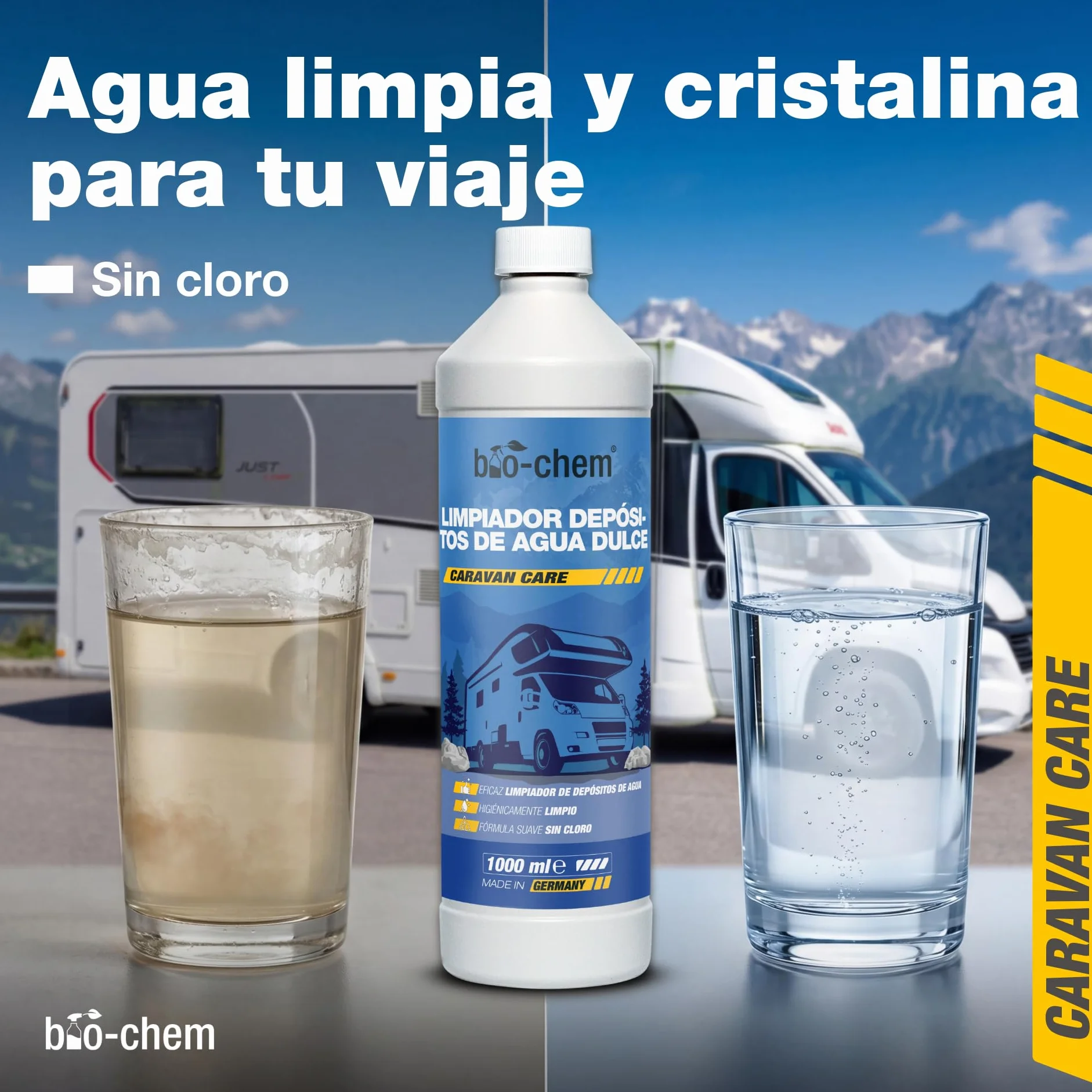 bio-chem - Limpiador de depósitos de Agua Dulce 2 x 1L - Mantenimiento de depósitos de caravanas y autocaravanas - Productos y Accesorios para campistas