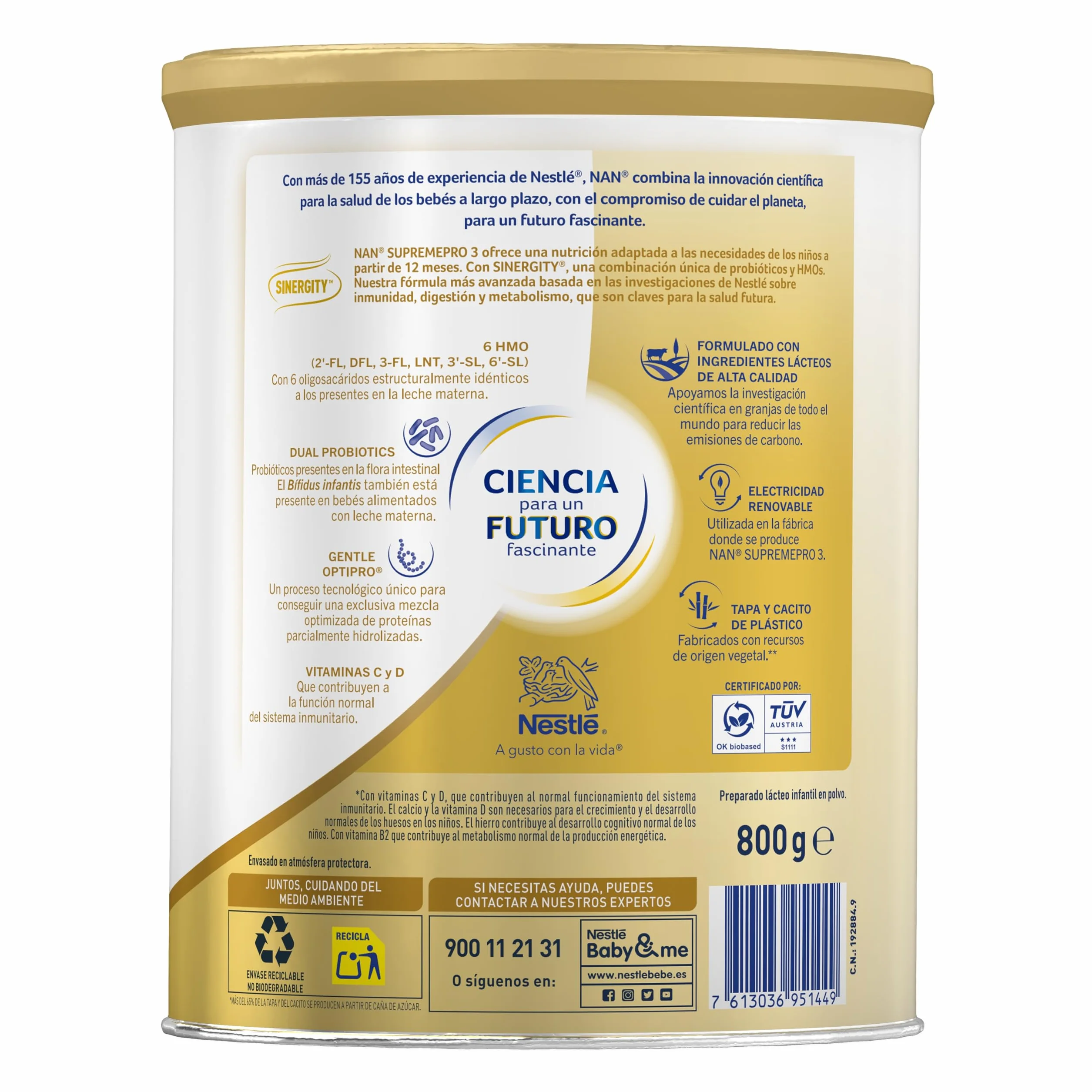 Nestlé NAN SUPREMEPRO 3 Leche de crecimiento en polvo, 3 x 800g