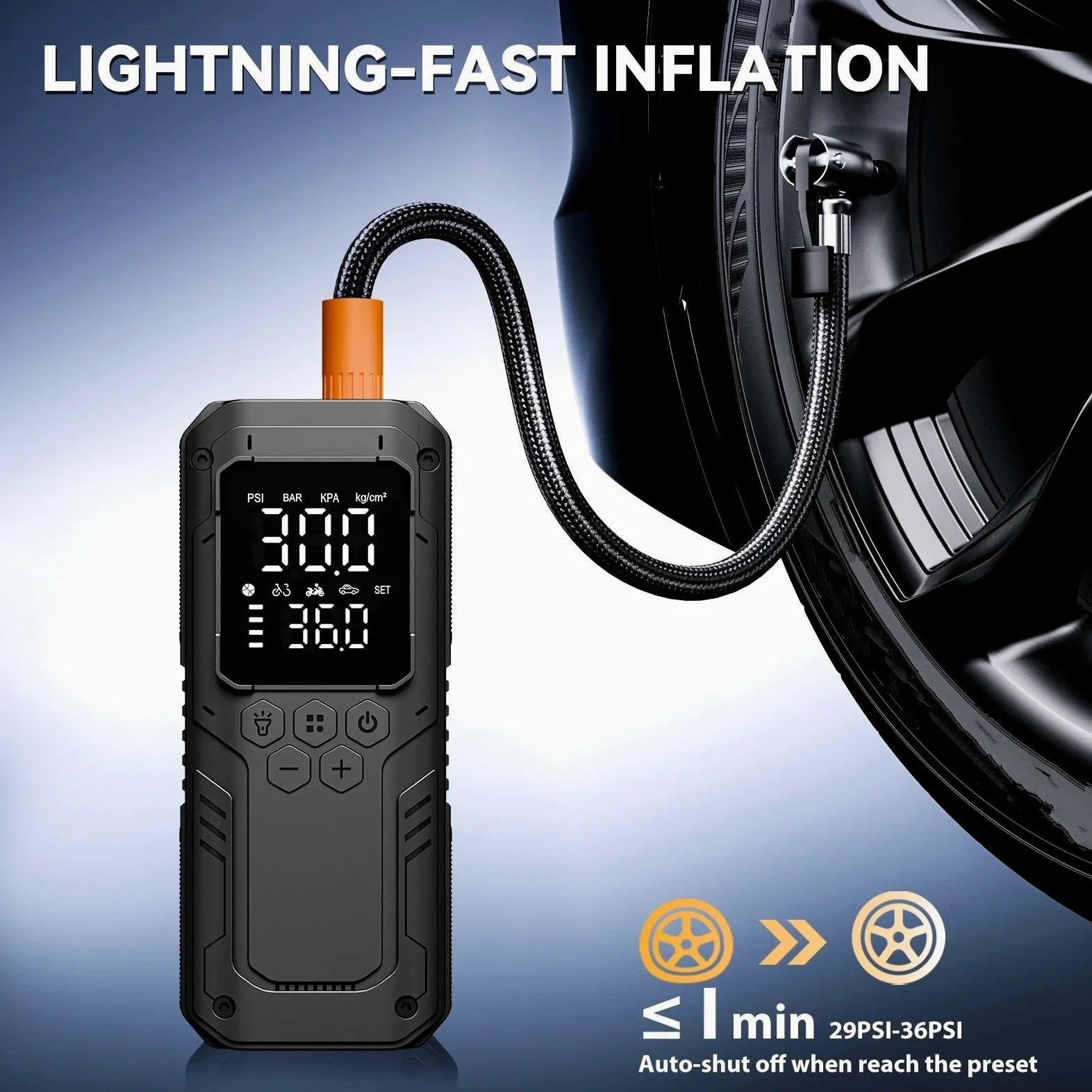 Inflador Ruedas Coche Inflador de neumáticos de coche portátil, compresor de aire de 150 PSI, bomba de aire inalámbrica para coches, motocicletas, pelota de bicicleta Compresores de aire portátiles