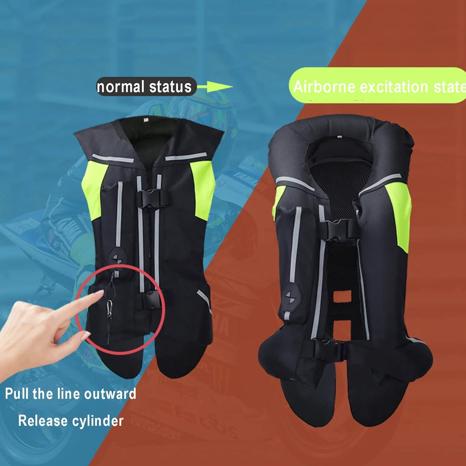 Alta Visibilidad, Chaleco De Airbag De La Motocicleta. Chaleco De Airbag Con Forro Trasero Desmontable Adecuado for Motocicletas Al Aire Libre, Bicicletas, Equitación, Etc.
