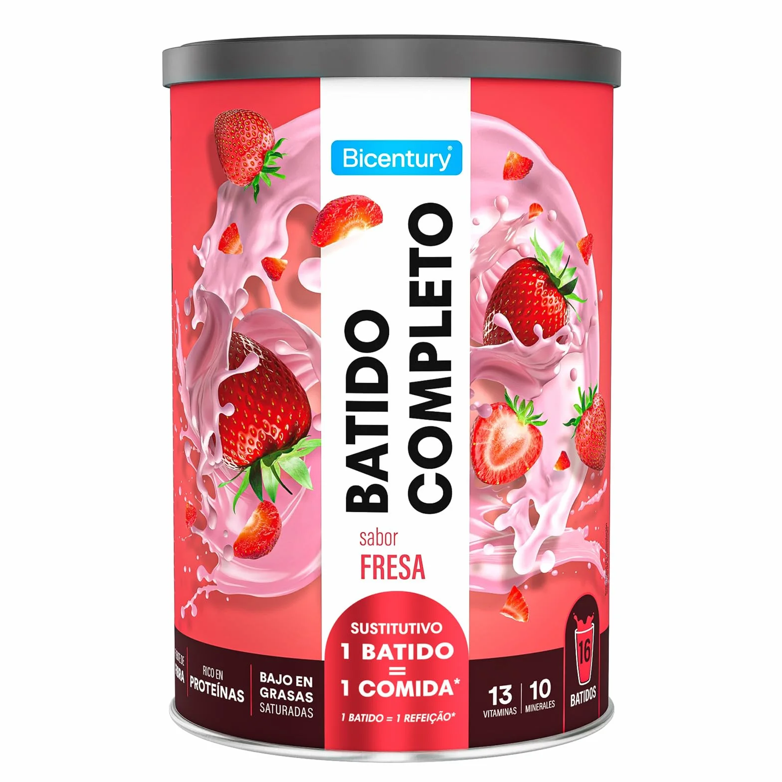 Bicentury Batido Completo Sustitutivo de Comida Sabor Fresa, 436 g, 16 Raciones