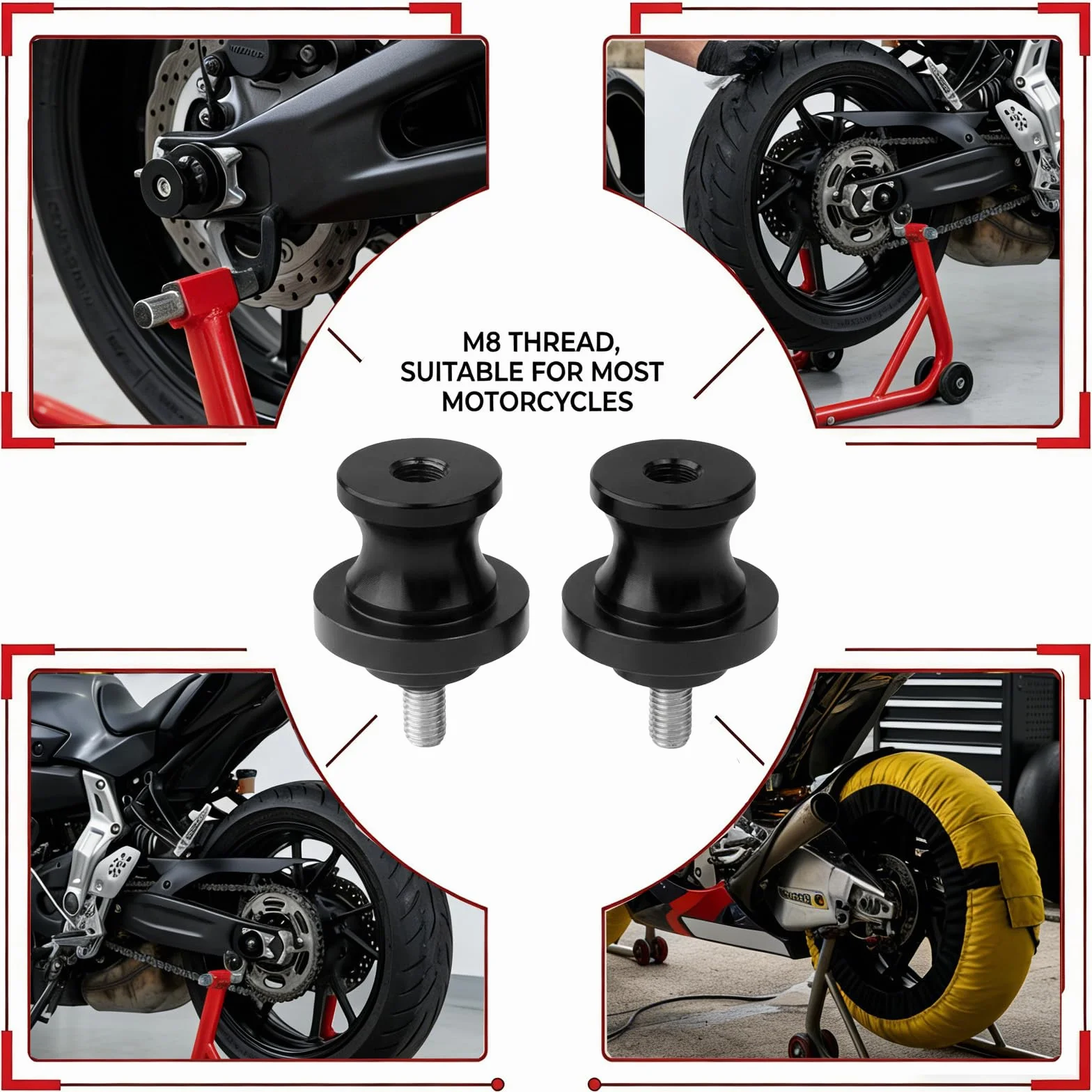 Jetstream 2 piezas M8 soporte soporte Bobbins, soporte de montaje, accesorios para rueda de mortor, adecuado para la mayoría de agujeros de brazo oscilante de 8 mm, negro