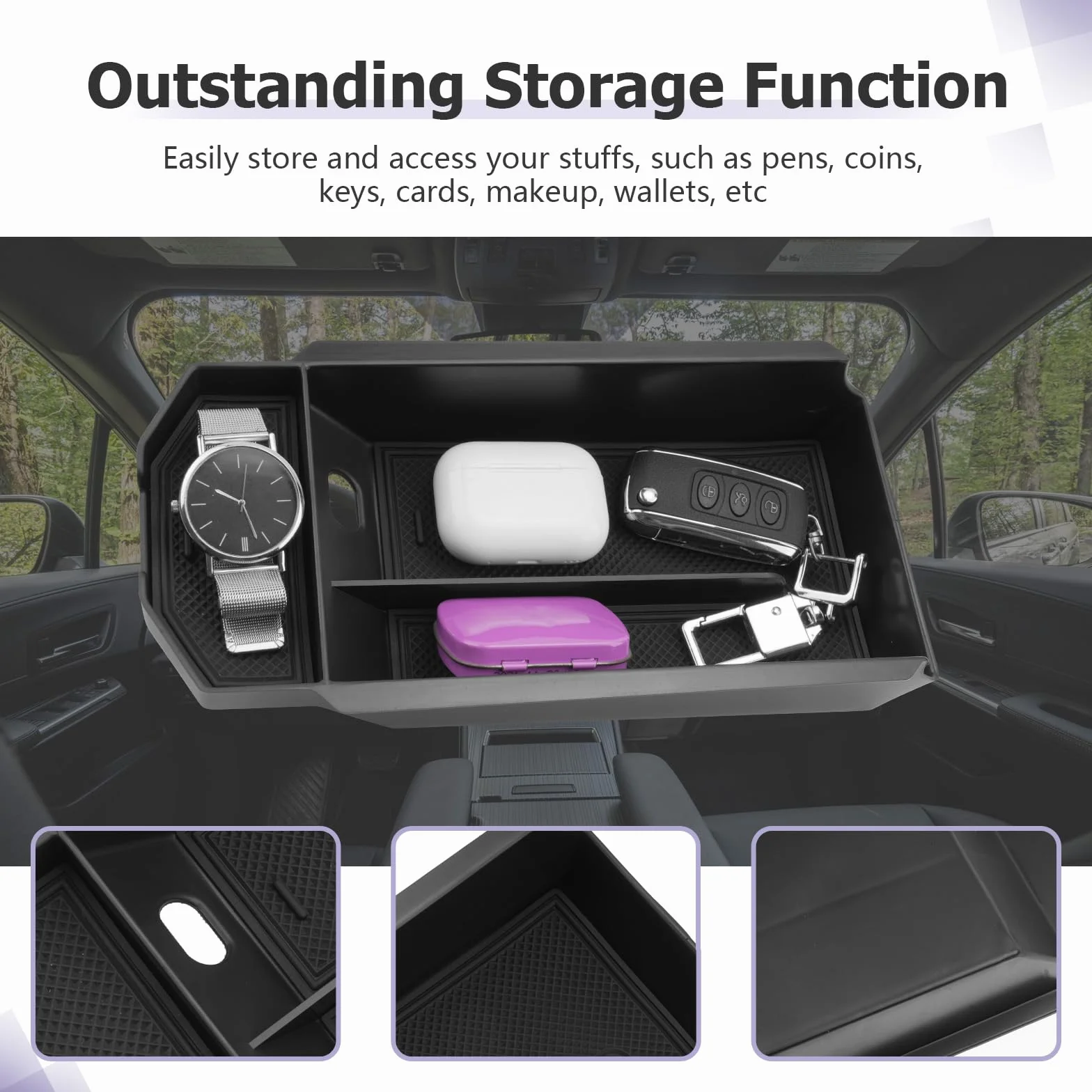 LUWU Compatible con Toyota C-HR CHR Hybrid 2024 2025 consola central caja de almacenamiento guantera organizador bandeja con alfombrilla antideslizante CHR 2025 accesorios