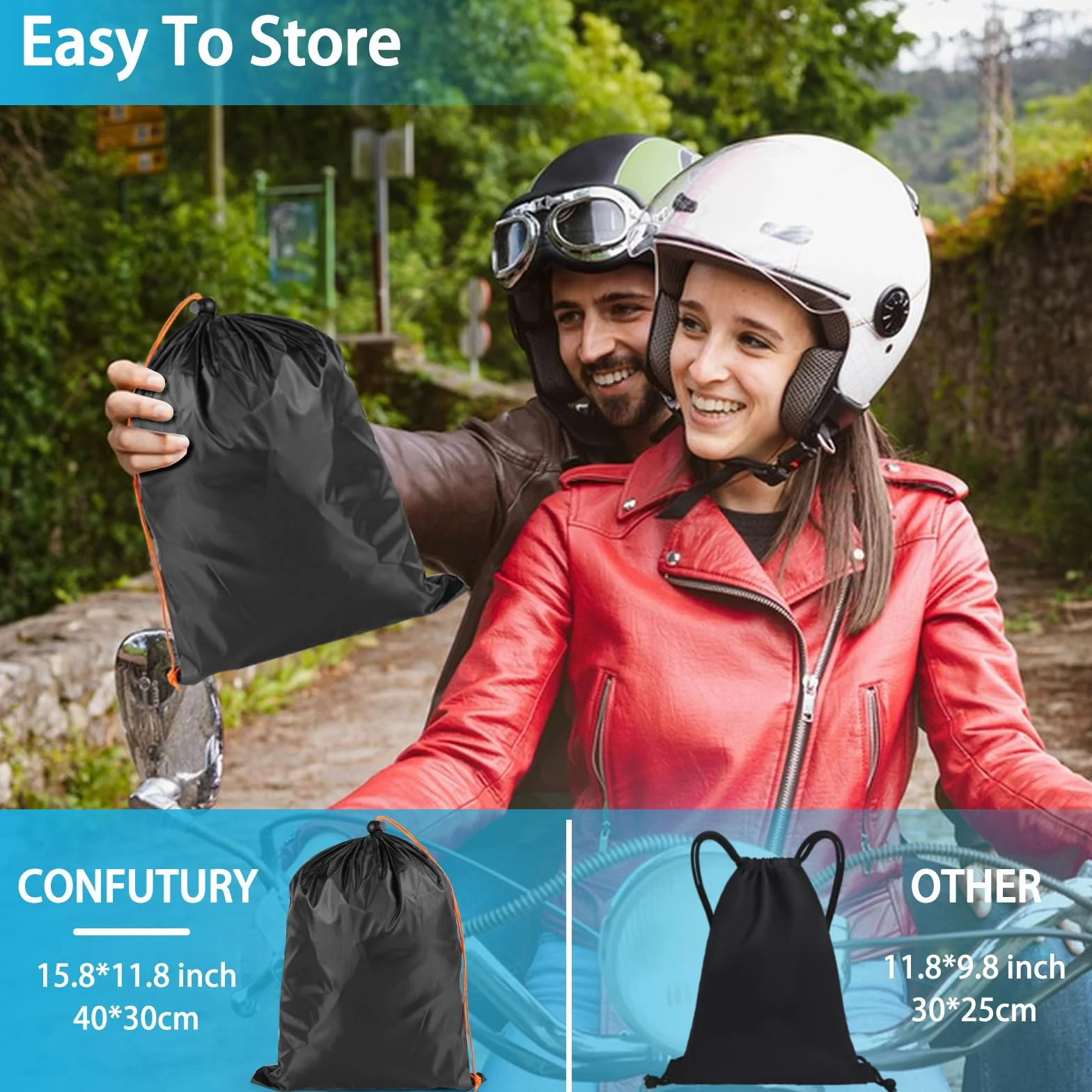 Funda Moto Impermeable Utiliza Nano Tela 600D, Funda para Moto con Ventana de MatríCula,4 Tiras Reflectantes, 3 Hebillas A Prueba de Viento,Resistente al Sol y al Polvo (M 185x85x100CM)