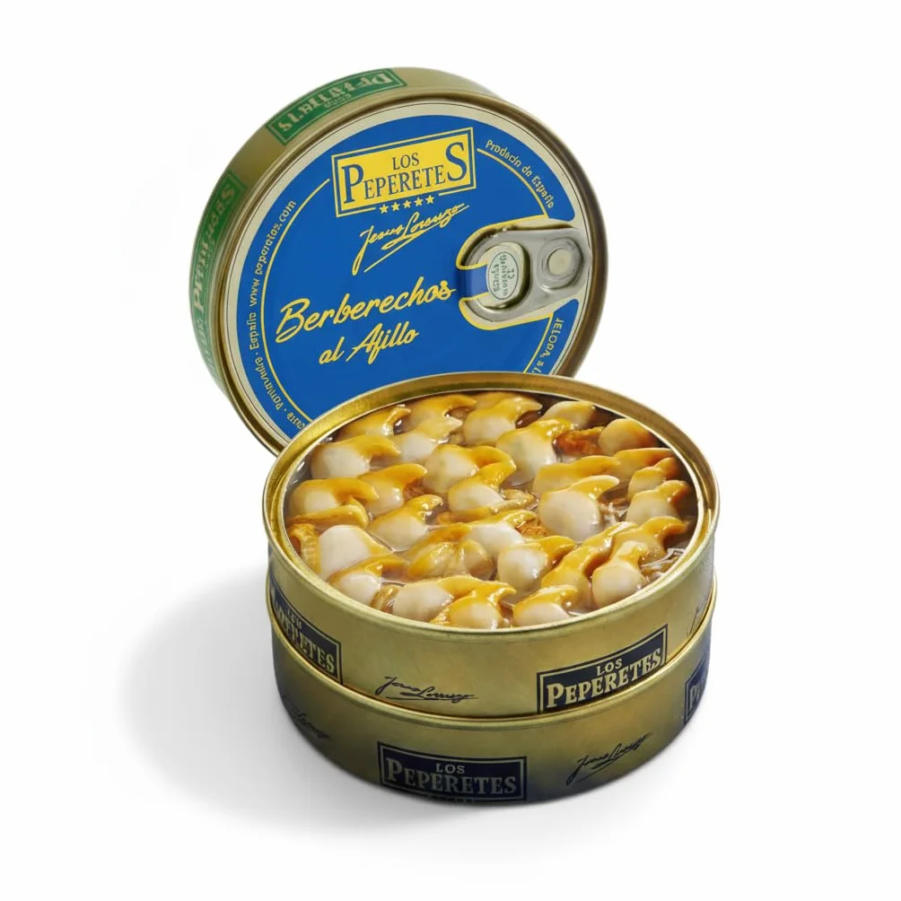 LOS PEPERETES Berberechos al Ajillo 120 g Conserva Premium Aceite de Oliva Ajo Guindilla