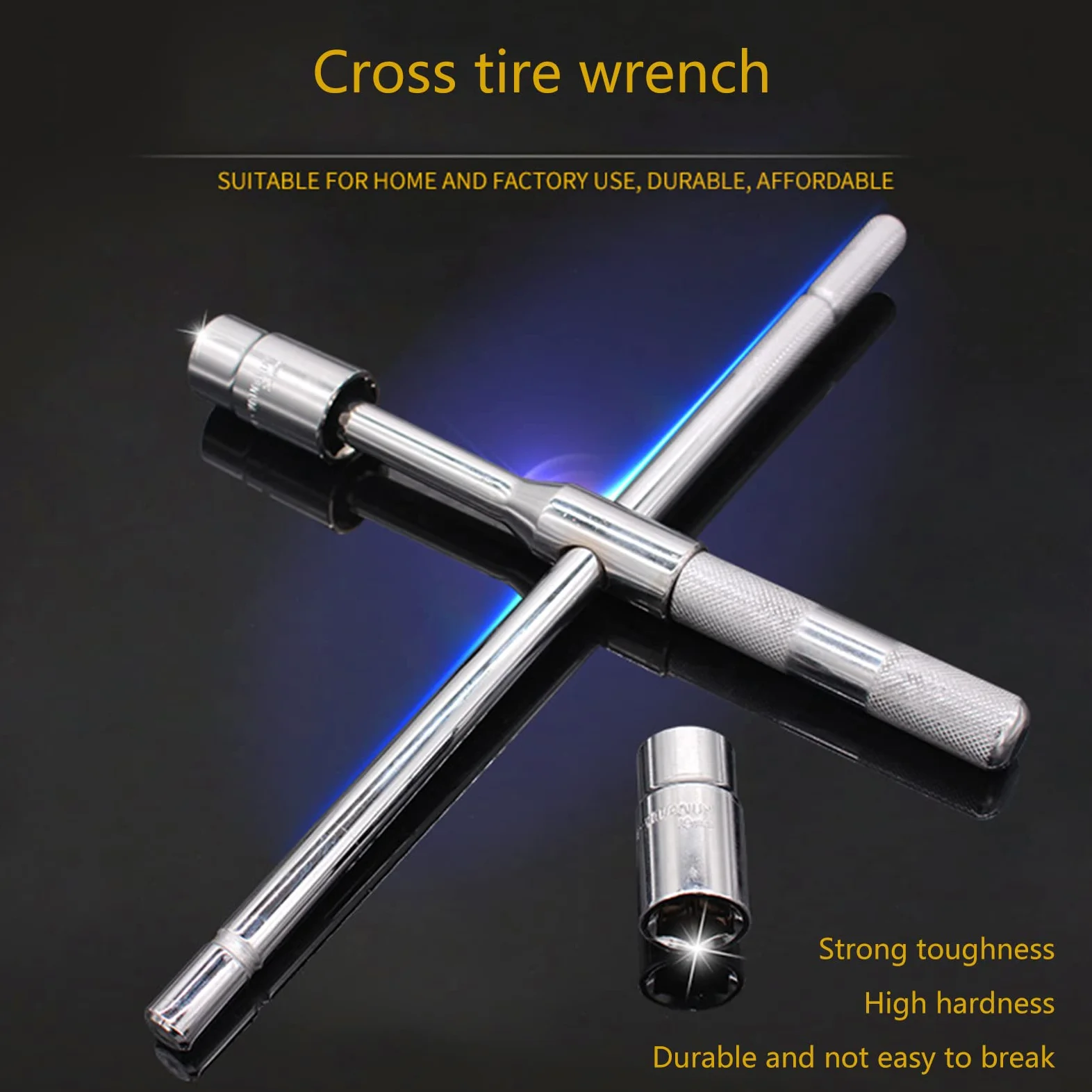 NUEAYMS - Llave de tuerca de rueda de crucifijo mejorada 17, 19, 21, 23 mm, herramienta de extracción de neumáticos de coche, herramienta de extracción de neumáticos 25-35HRC dureza Cruz para