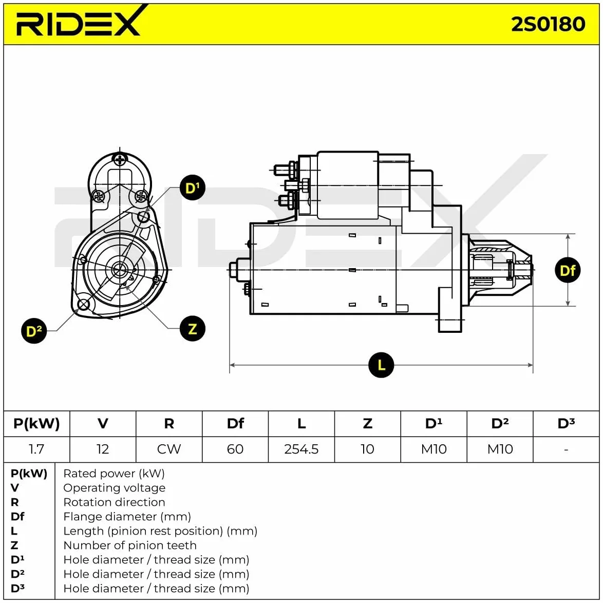 RIDEX 2S0180 MOTOR DE ARRANQUE adecuado para MERCEDES-BENZ VITO Bus (W639)