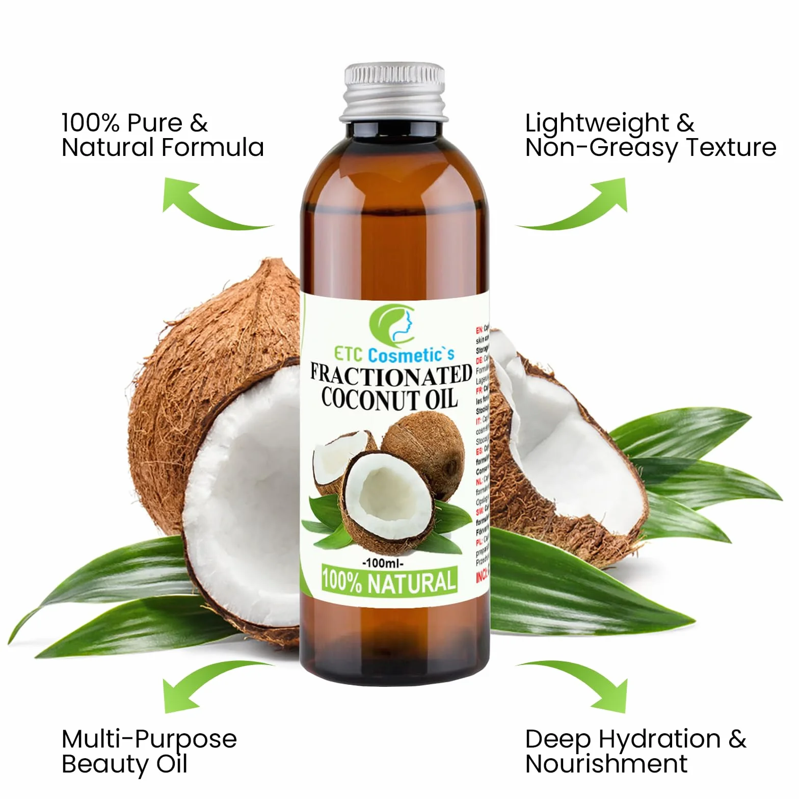 Natural Fractionated Coconut Oil 100ml Puro 100% Natural