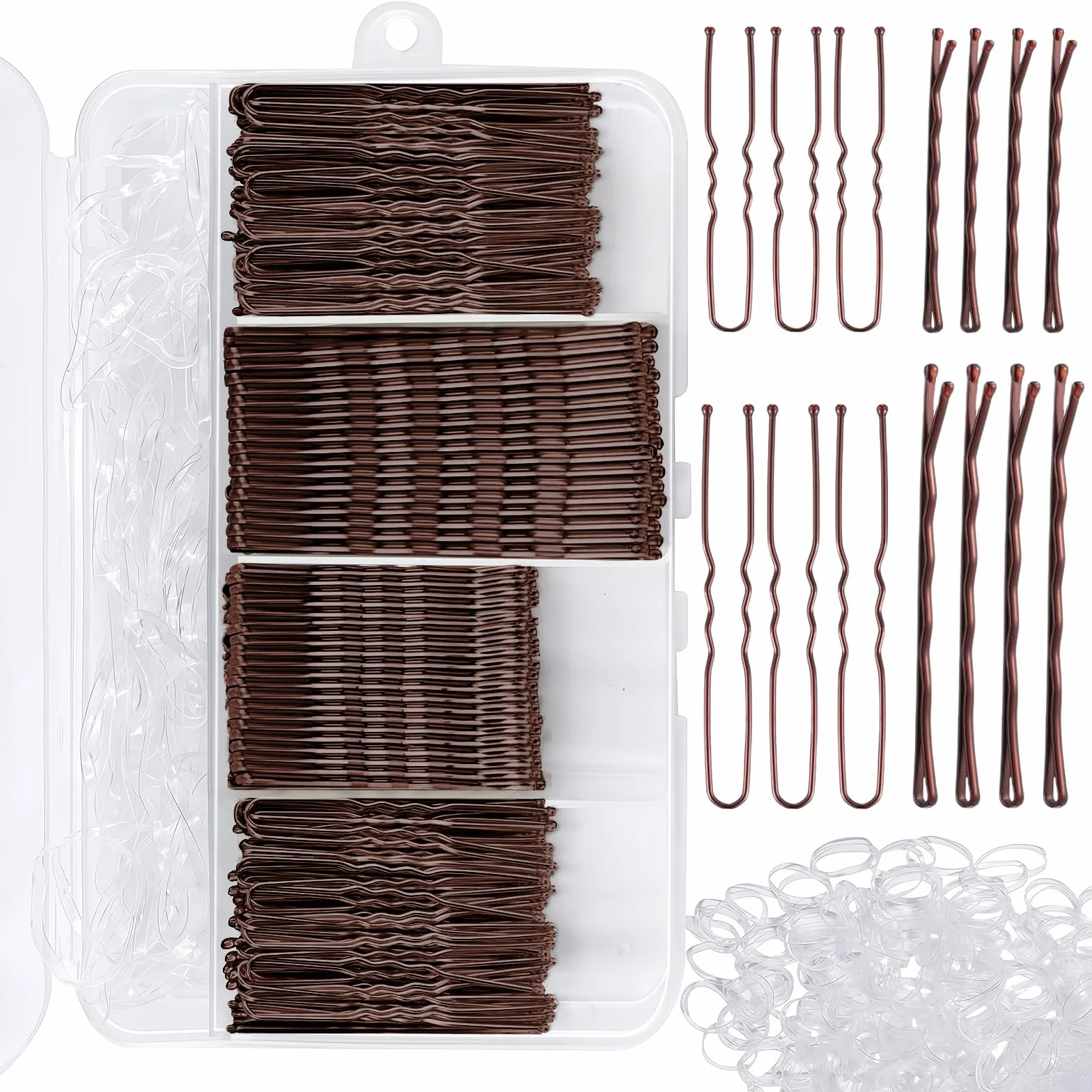 300 Horquillas Pelo Mujer, Pinzas Chignon Invisibles, Pasadores Metálicos, Caja Organizadora (Marrón)