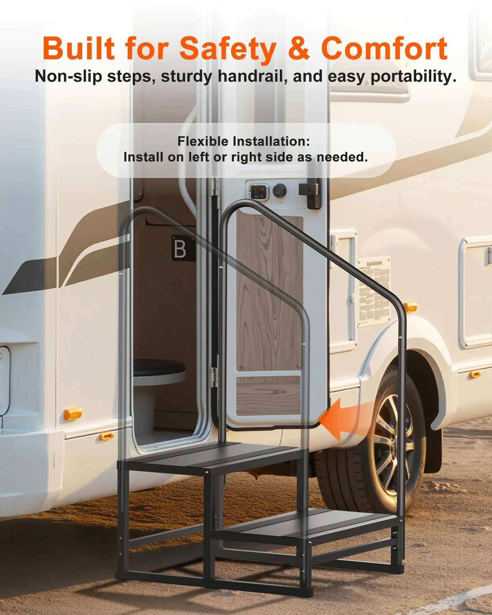 YOLANDO Escalones de RV con pasamanos, escaleras RV de 2 escalones con pasamanos para ancianos y niños, plataforma ancha para bañera de hidromasaje, cámper, casa móvil, porche, piscina, spa, escaleras