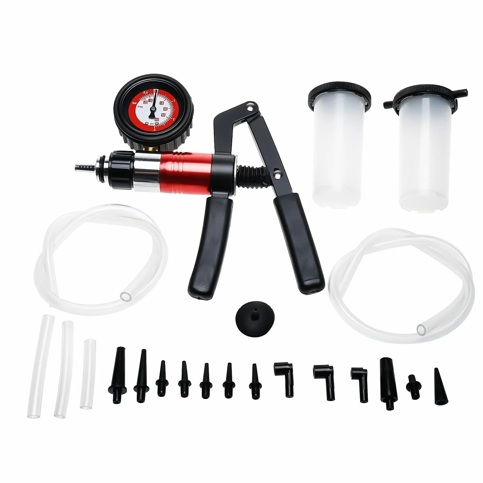 BOOMSTART 21 Piezas Equipo de Purga de Frenos, Probador de Bomba de Vacío de Freno con Manómetro, Adaptadores para Coche Vehículo Automotriz, Camión y Moto