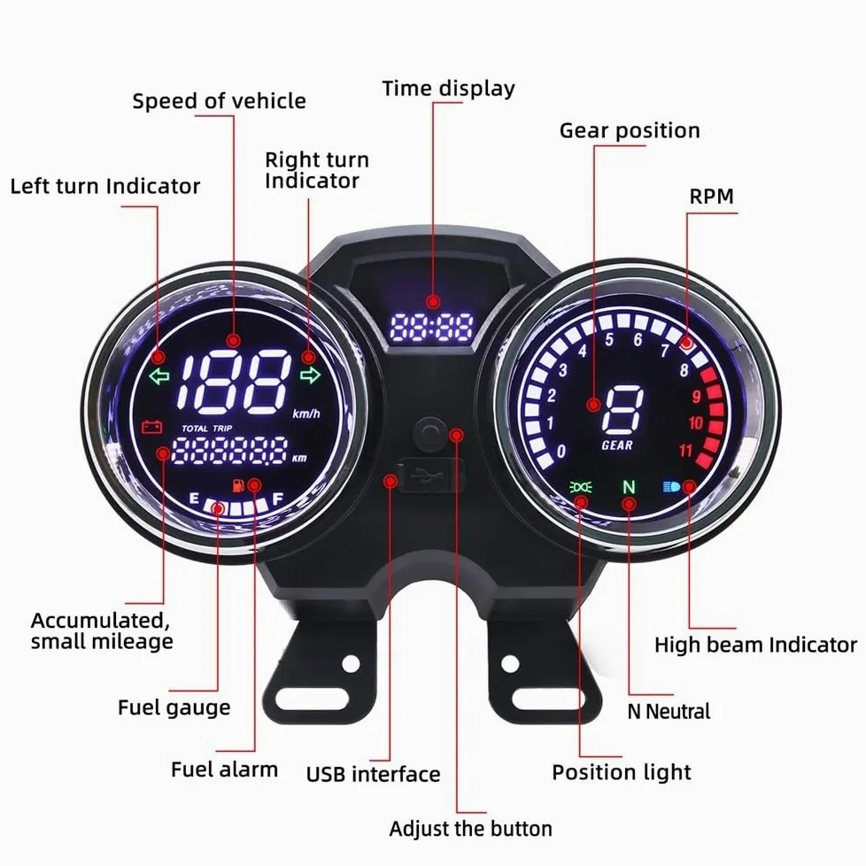 odómetro Odómetro Universal LCD para motocicleta, velocímetro, tablero Digital, de instrumentos, contador horas, tacómetro con engranaje
