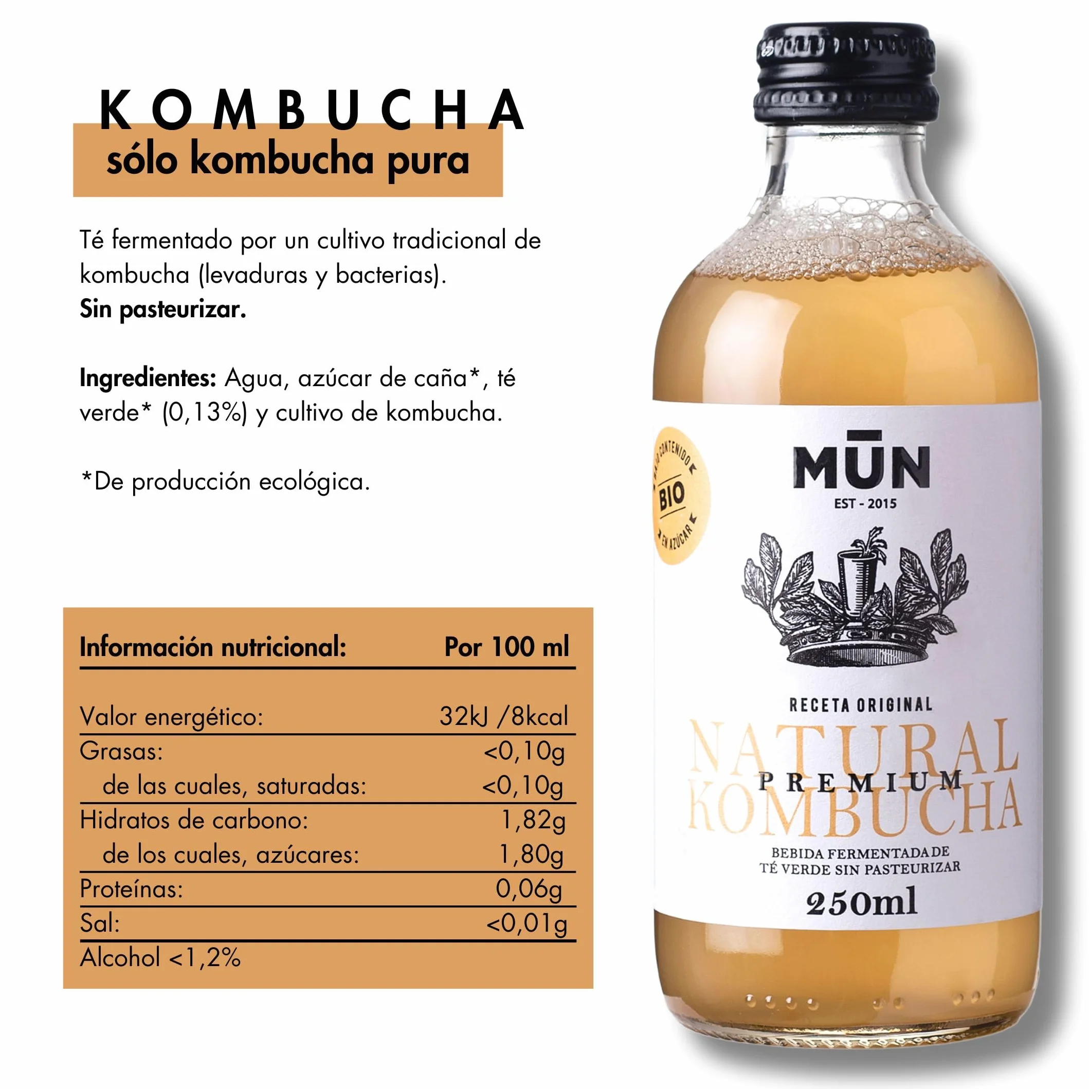 Mūn Ferments Té Kombucha Pack Mix 12x250ml Ecológico Bio Probióticos Naturales Ginger Hibiscus Flowers