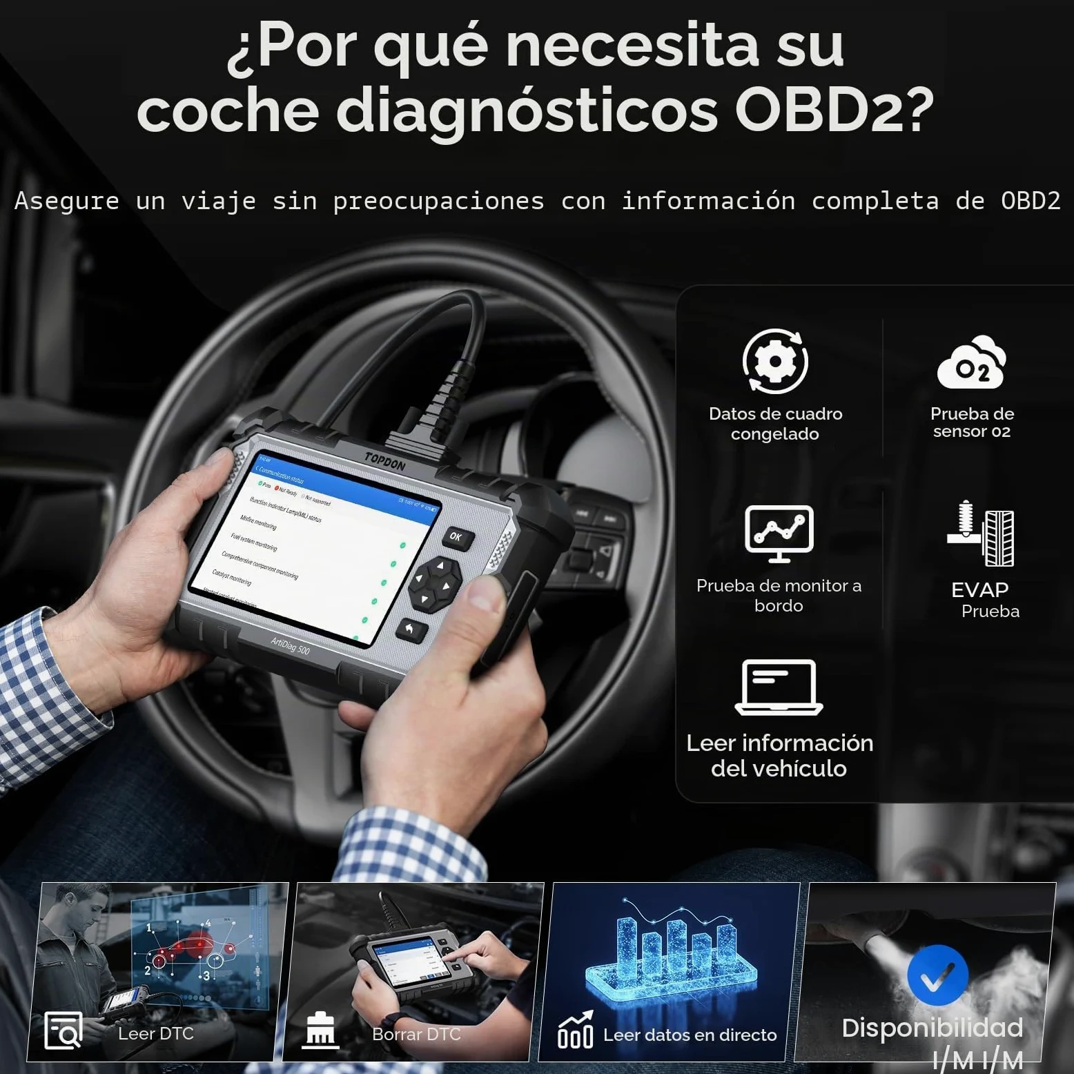TOPDON AD500 OBD2 diagnosis coche multimarca con 4 Sistemas y 6 Funciones de Reinicio, Sistema de Motor ABS SRS Transmisión, reinicio para aceite/SAS/TPMS/ETS/BMS/freno, Actualización gratuita de WiFi