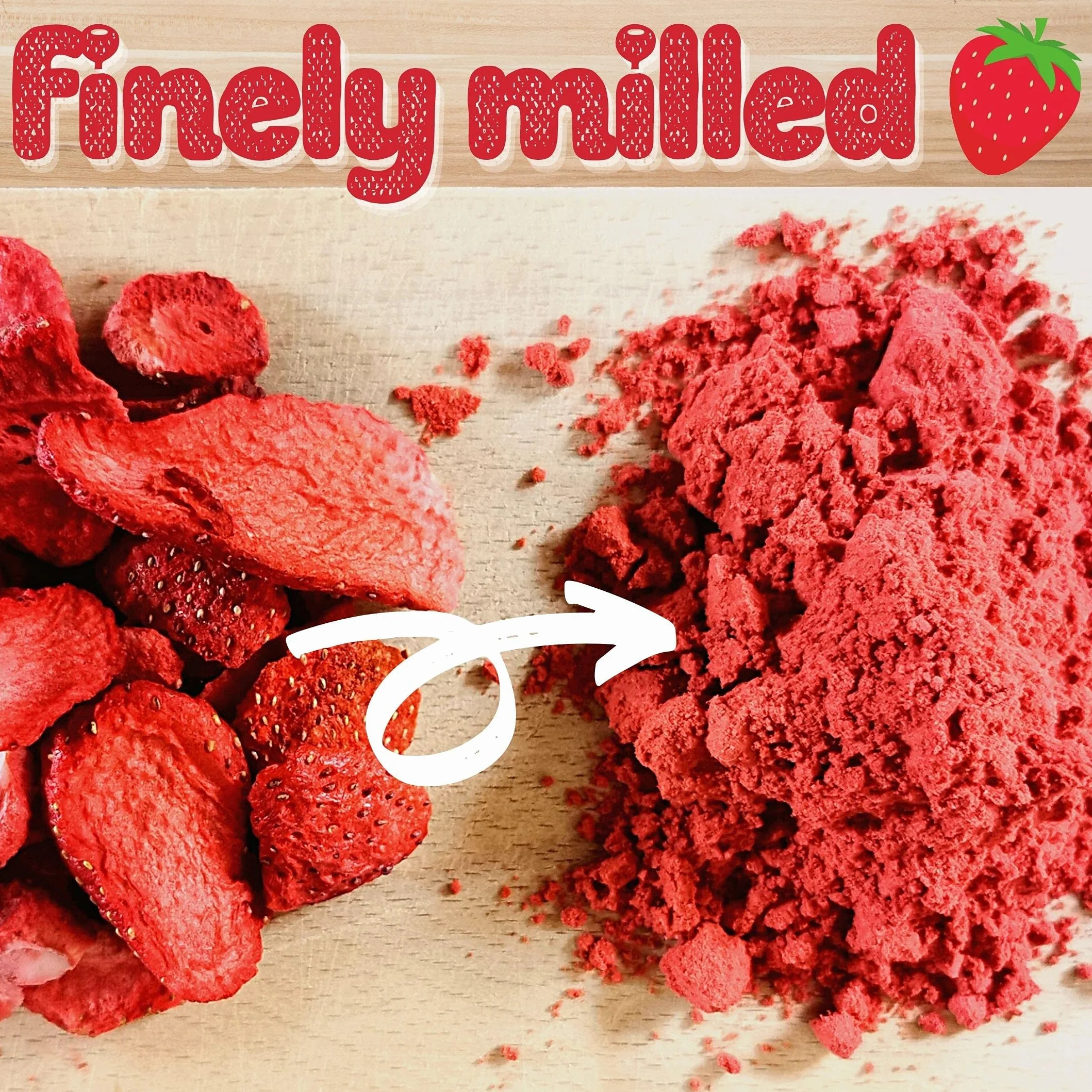 Polvo de Fresa Liofilizada Pura 12:1 Concentrado Freeze Dried Strawberry Fruit Powder 100% Hecho de Fresas Frescas