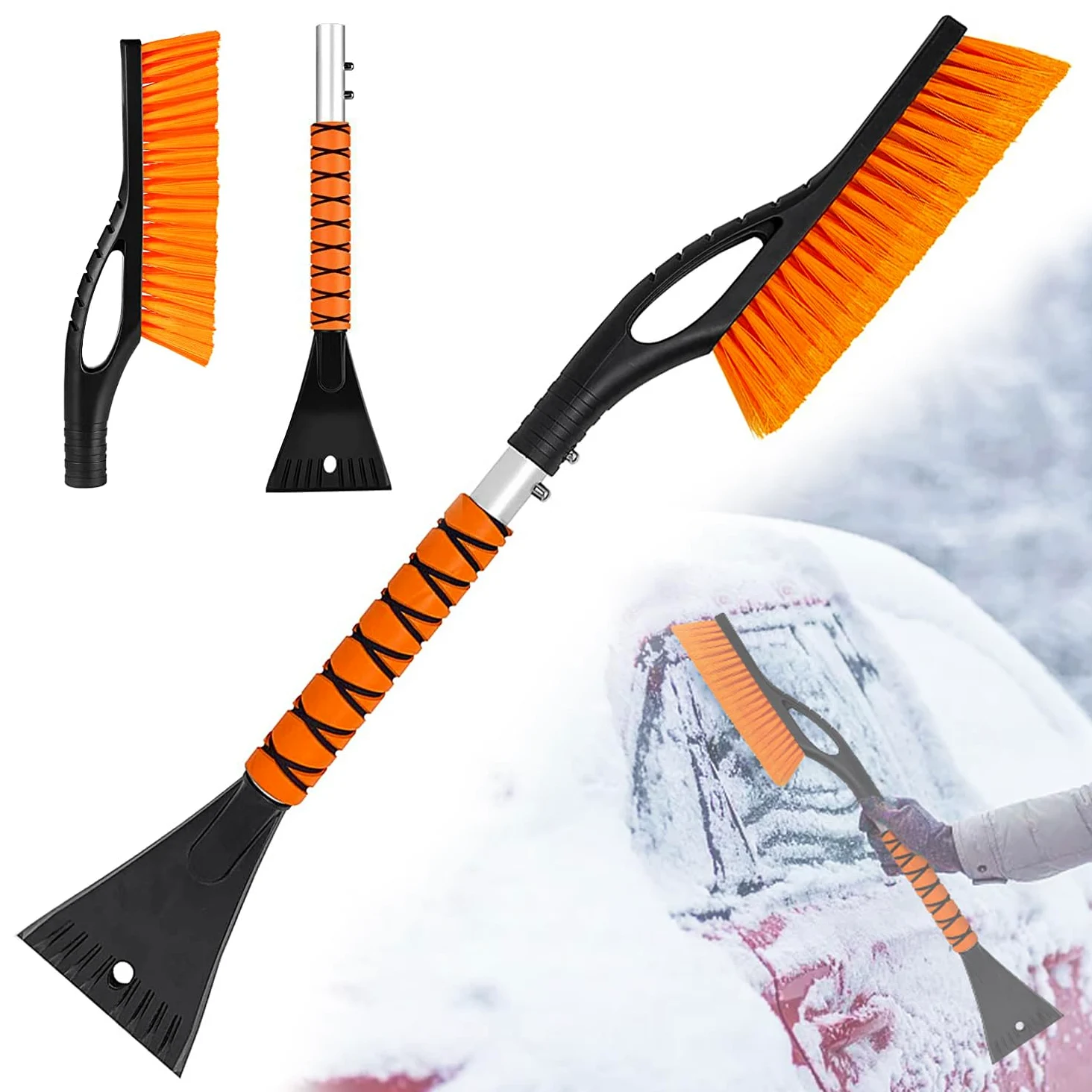 Showvigor Cepillo de Nieve, 68cm 2 en 1 Desmontable Coche Nieve Cepillo y Rasqueta Hielo Coche con Mango de Espuma Ergonómica, Conveniente para los Coches, Camiones, SUVs