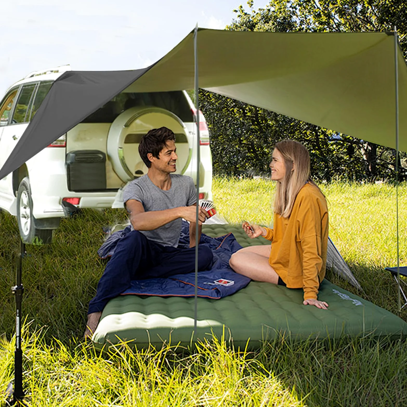 Toldo Coche, 280 x 380 cm Toldo para Portón Trasero y Lateral Impermeable, para Furgonetas y Autocaravanas (Negro)