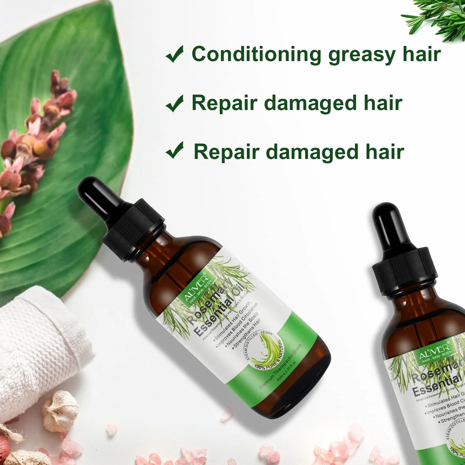Aceite esencial de romero puro orgánico para el crecimiento del cabello 60ML