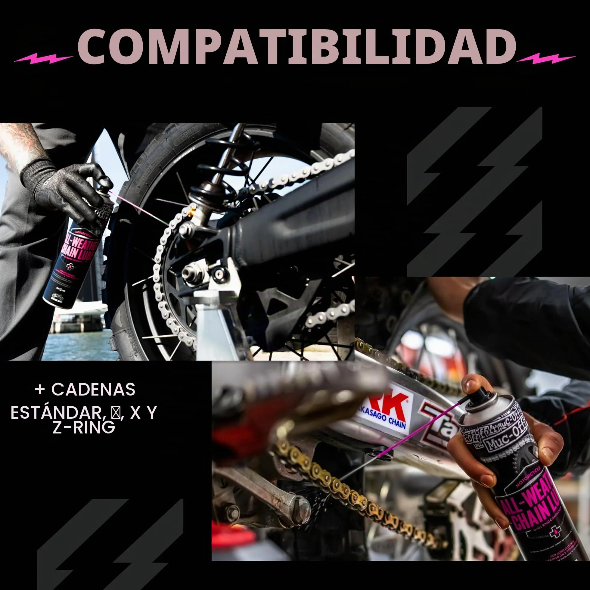 Muc-Off Lubricante de Cadena de Moto para Todos los Climas, 400 Ml - Spray Lubricante para Cadena de Moto - Formulado para Todas las Condiciones Climáticas
