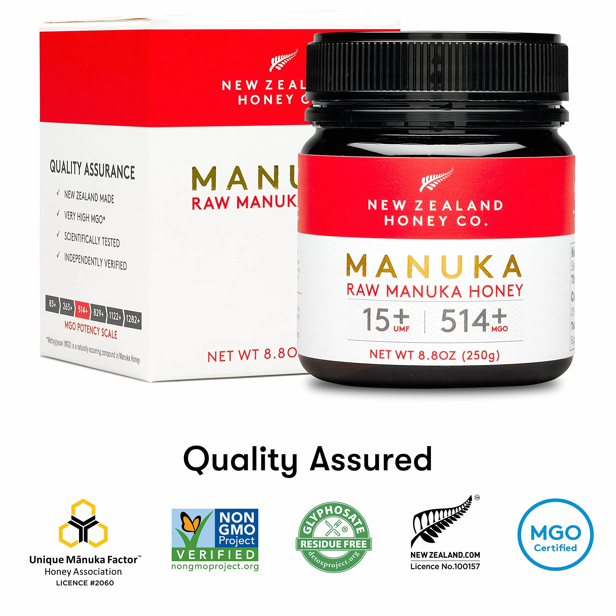 New Zealand Honey Co. Miel de Manuka UMF 15+ MGO 514+ 250g Tarro Monofloral Certificada